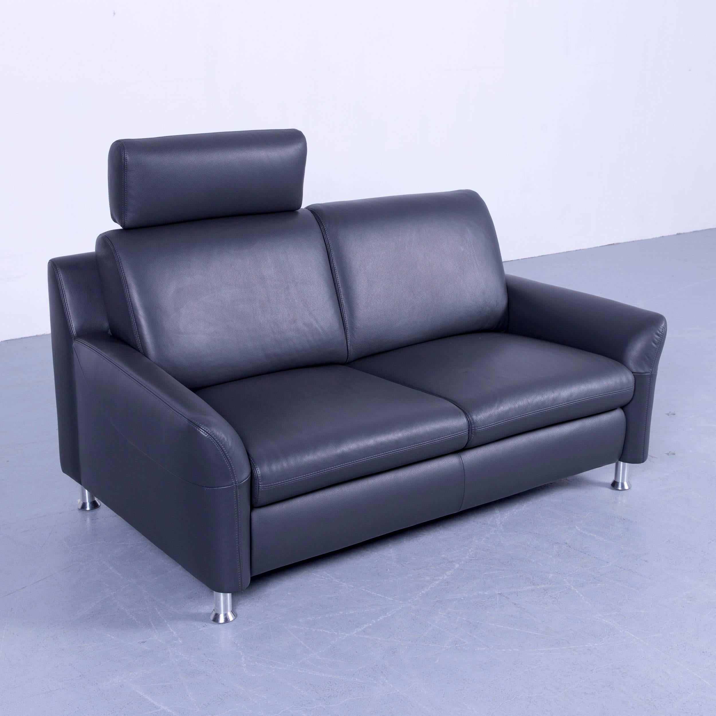 German Willi Schillig Designer Sofa Two-Seat Anthrazit Grey Leather Couch