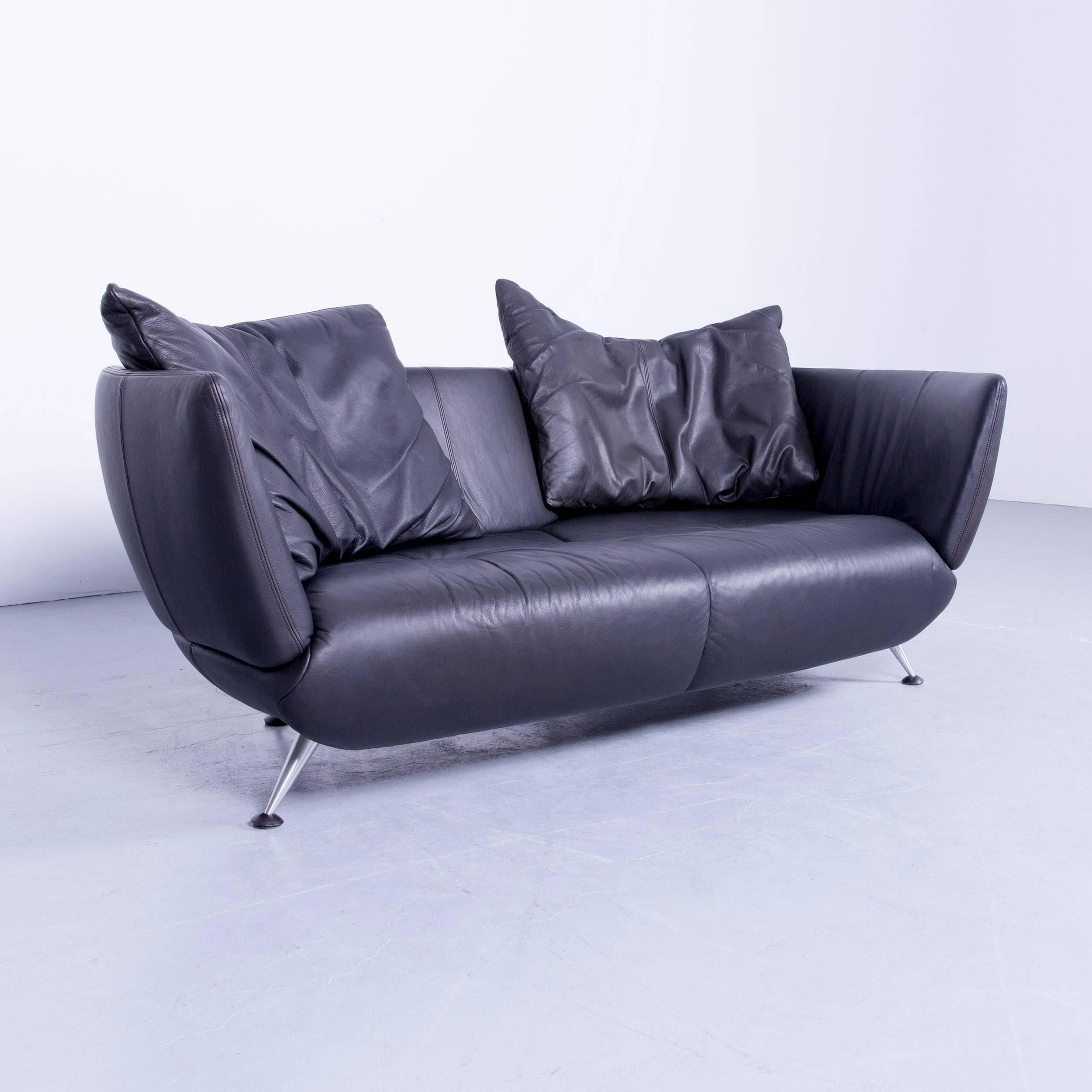 de Sede DS-102 Designer Sofa Leather Black Three-Seat Couch Matthias Hoffmann In Good Condition In Cologne, DE