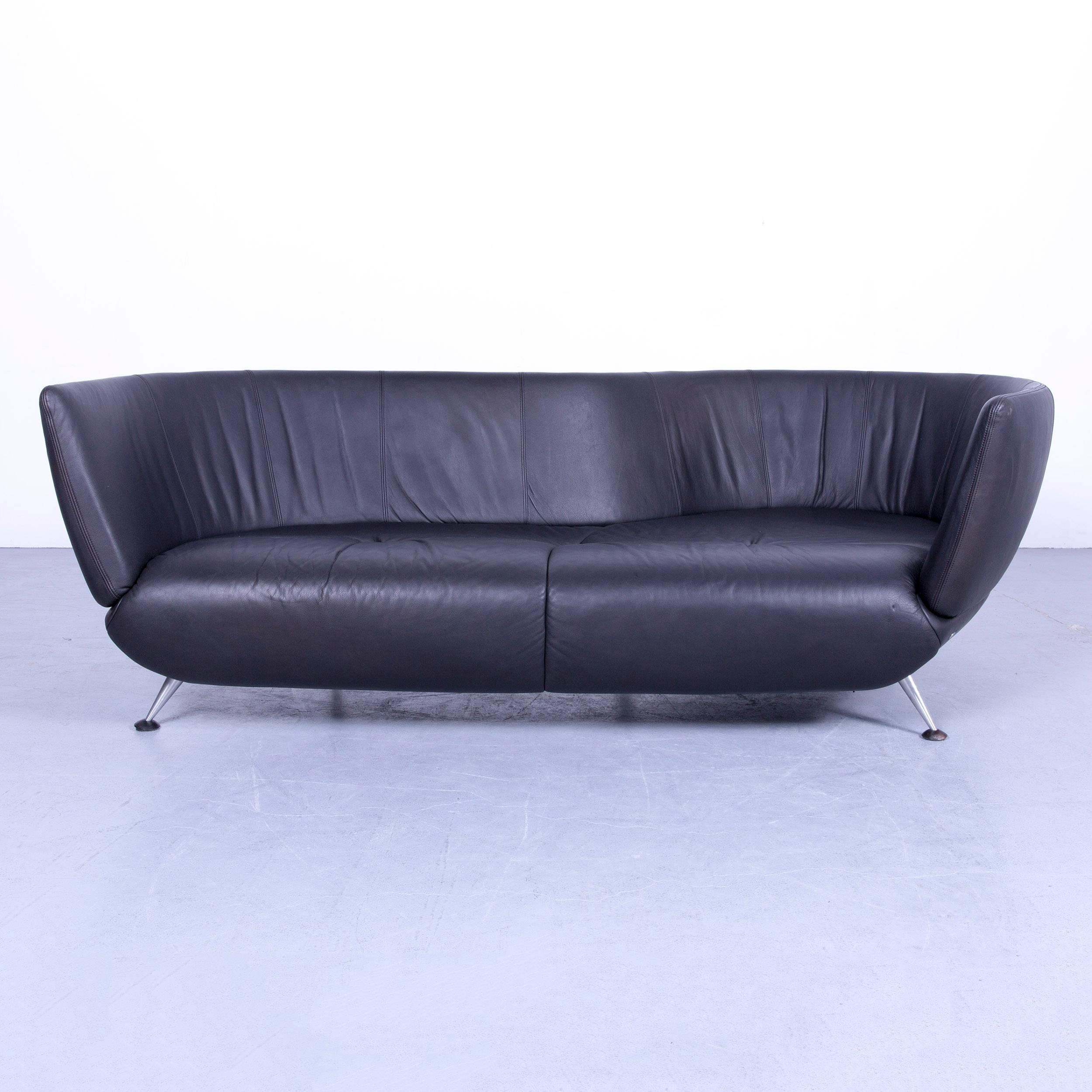 Swiss de Sede DS-102 Designer Sofa Leather Black Three-Seat Couch Matthias Hoffmann