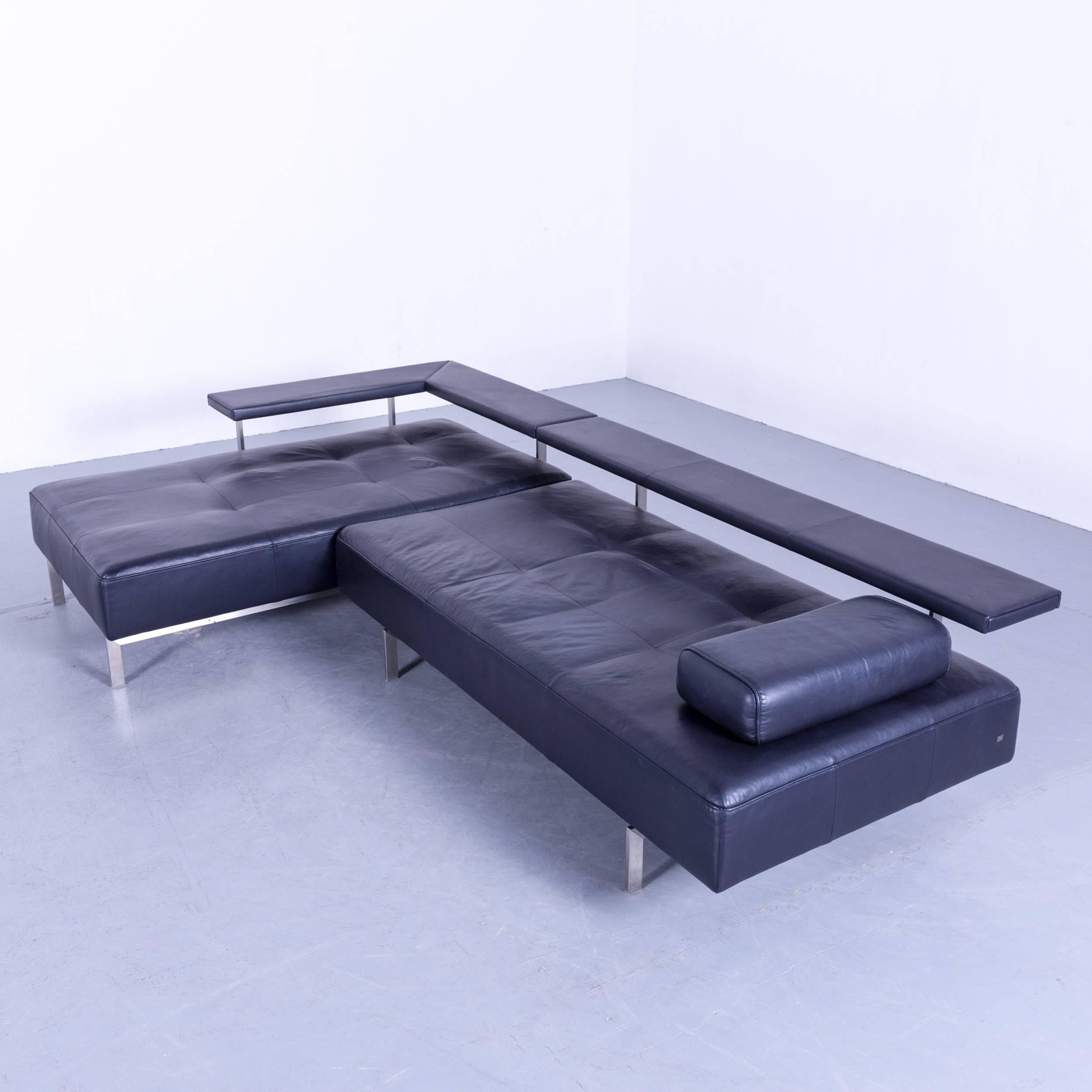 Contemporary Rolf Benz Dono Designer Corner Sofa Leather Navy Blue Dark Blue Sleeping Couch