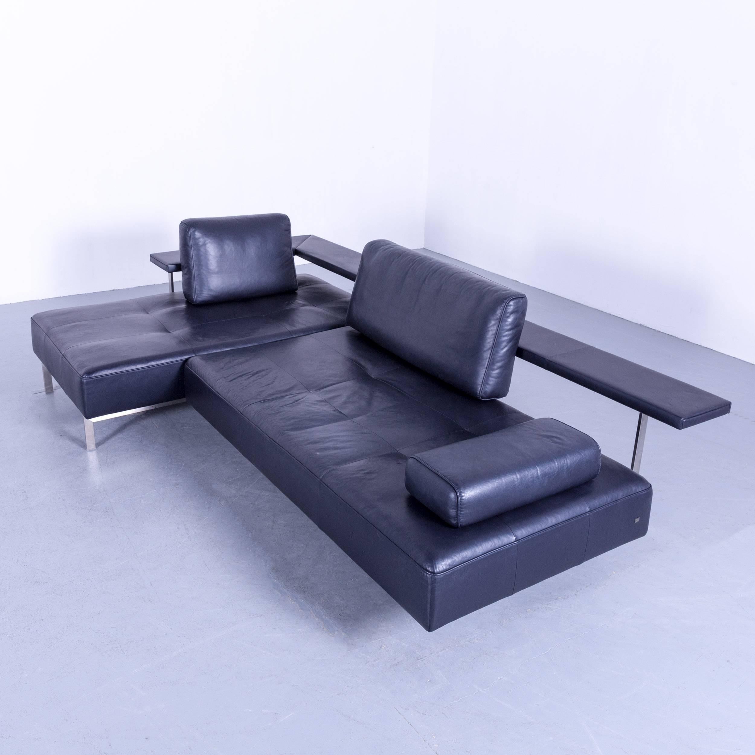German Rolf Benz Dono Designer Corner Sofa Leather Navy Blue Dark Blue Sleeping Couch