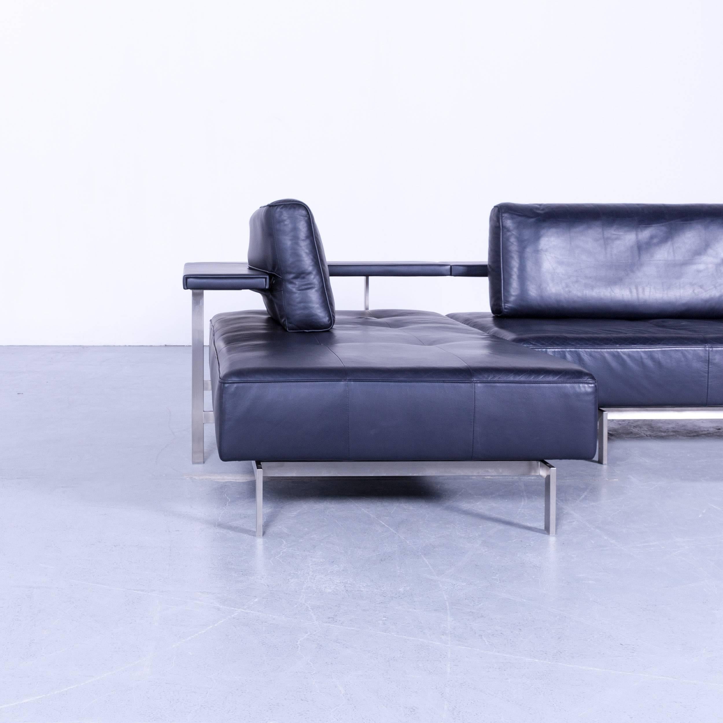 Rolf Benz Dono Designer Corner Sofa Leather Navy Blue Dark Blue Sleeping Couch 3