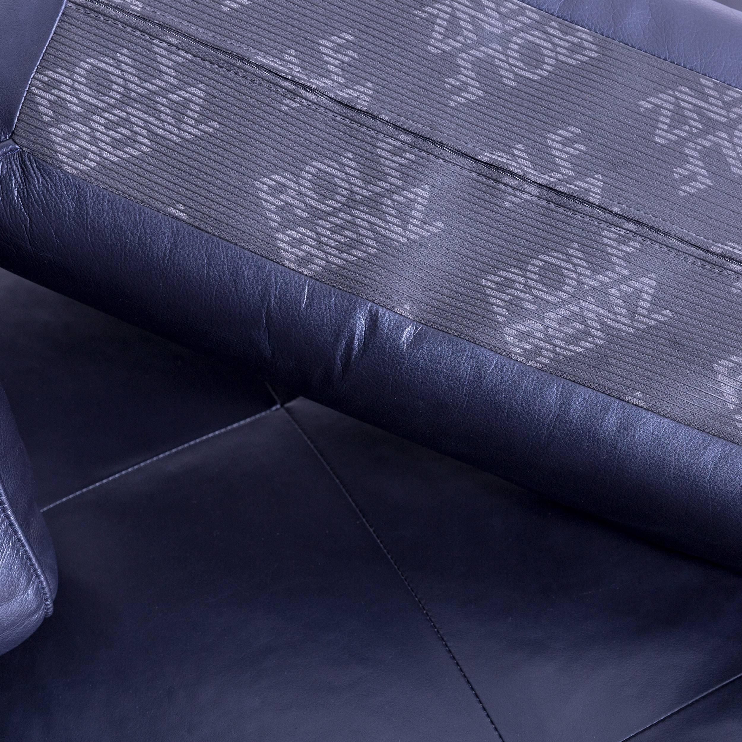 Rolf Benz Dono Designer Corner Sofa Leather Navy Blue Dark Blue Sleeping Couch 4