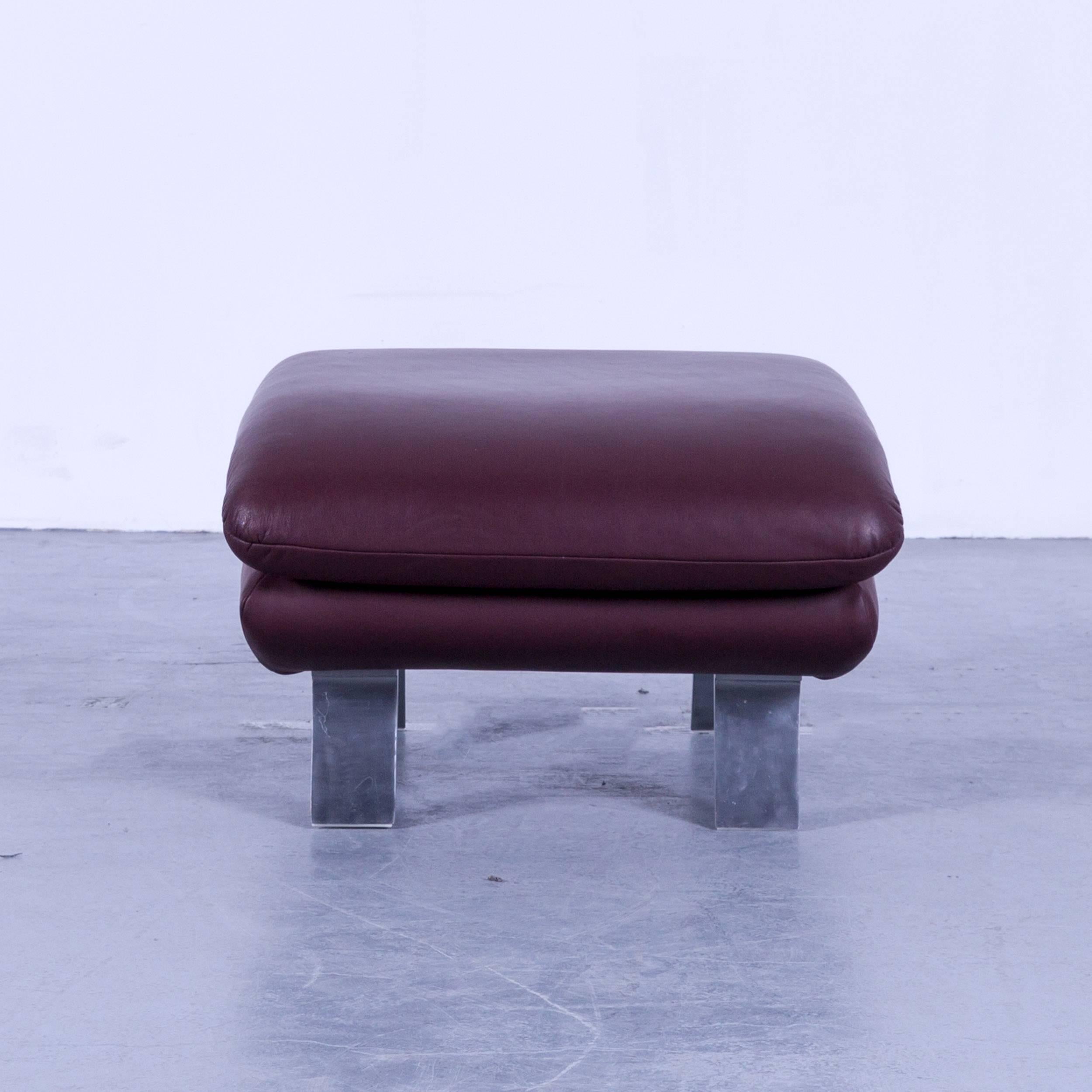 German Koinor Designer Footstool Bordeaux Wine Red Colored Leather Footrest Pouf