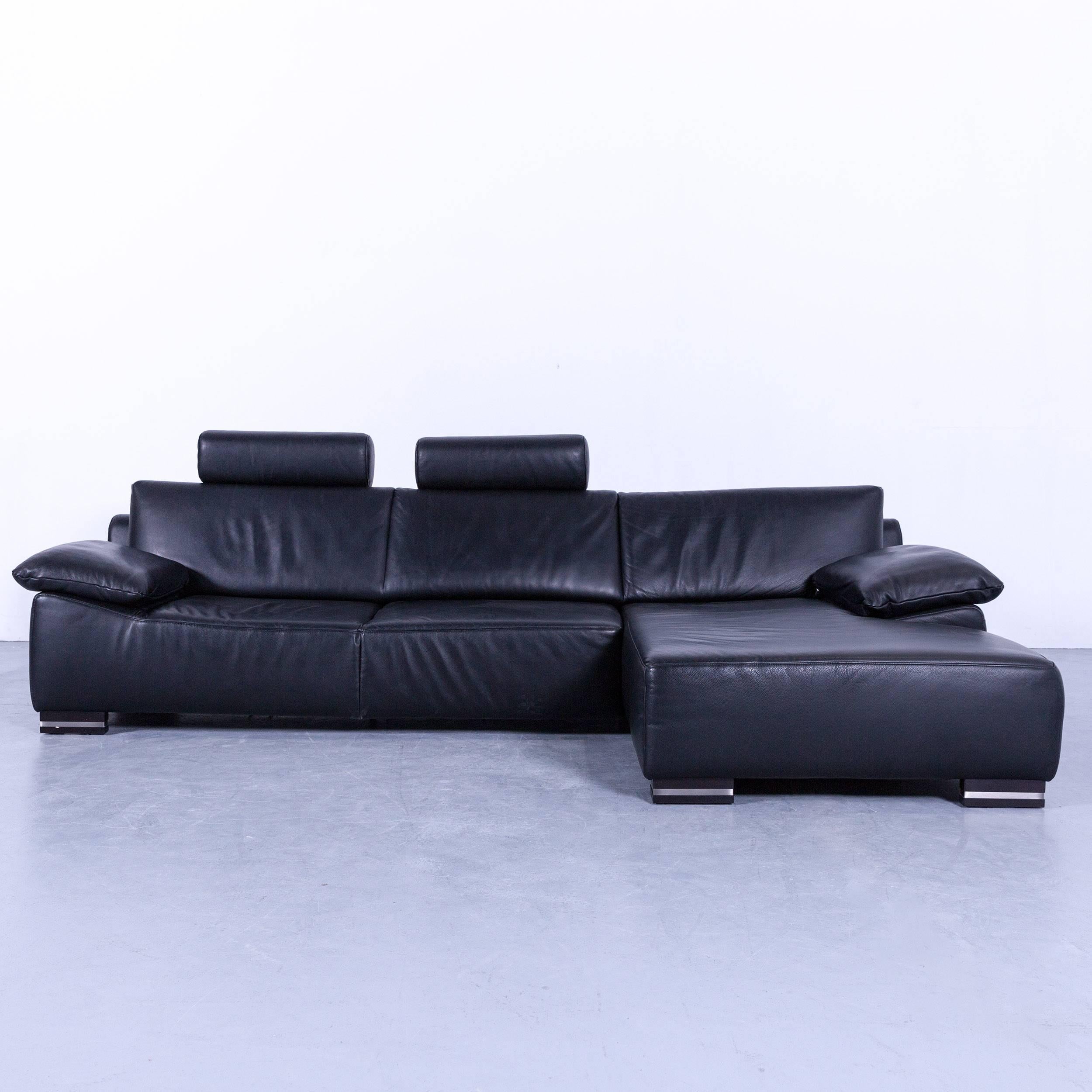 Ewald Schillig Bentley Designer Corner Couch Leather Black Funktion Neck Rest In Good Condition In Cologne, DE