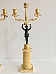 Rare Pair of Empire Ormolu and Painted Candlesticks