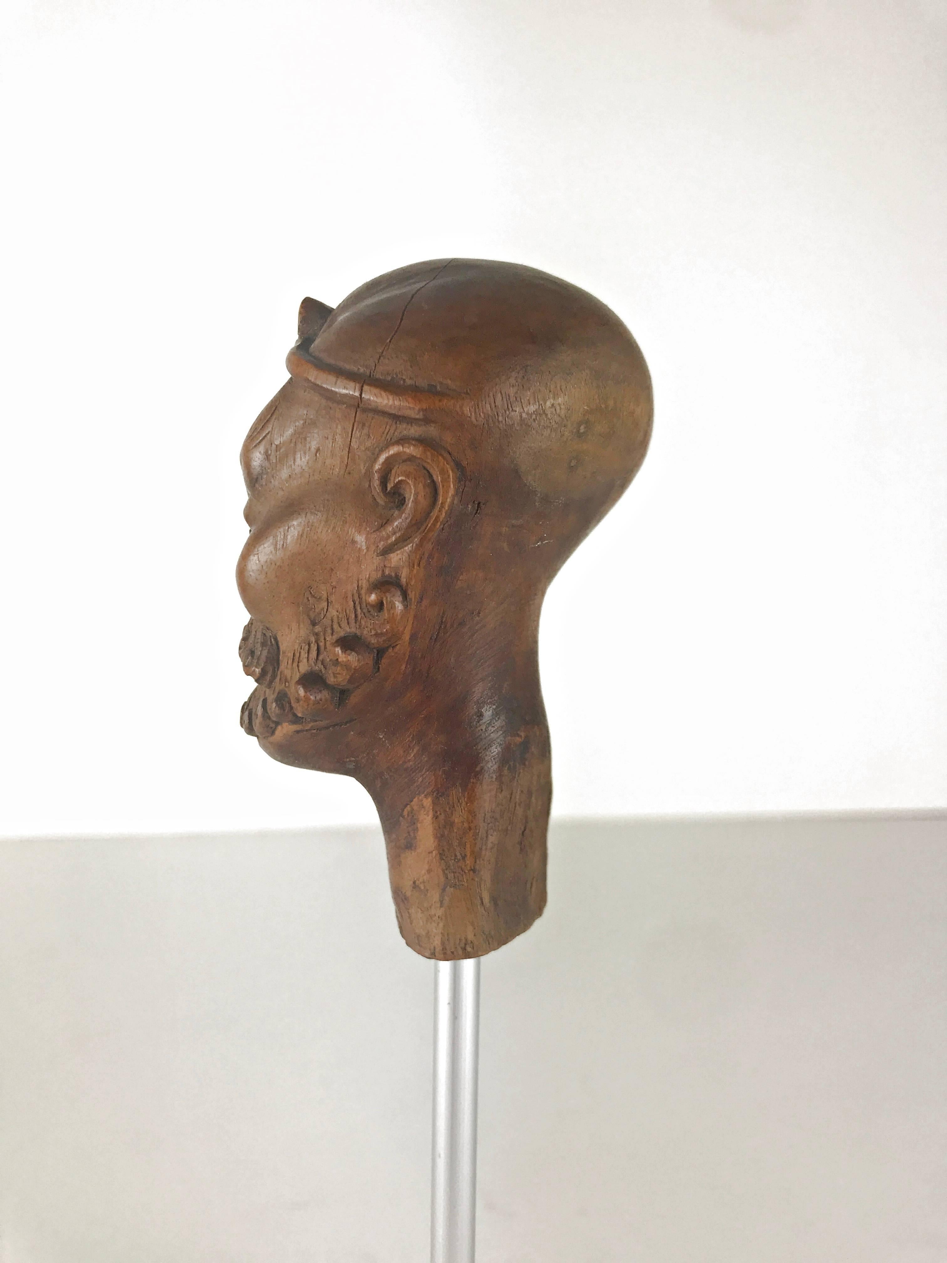 Carved Chinese Head from a Puppet in the Form of a Buddhist Arhatt 19th Century, No 1 For Sale