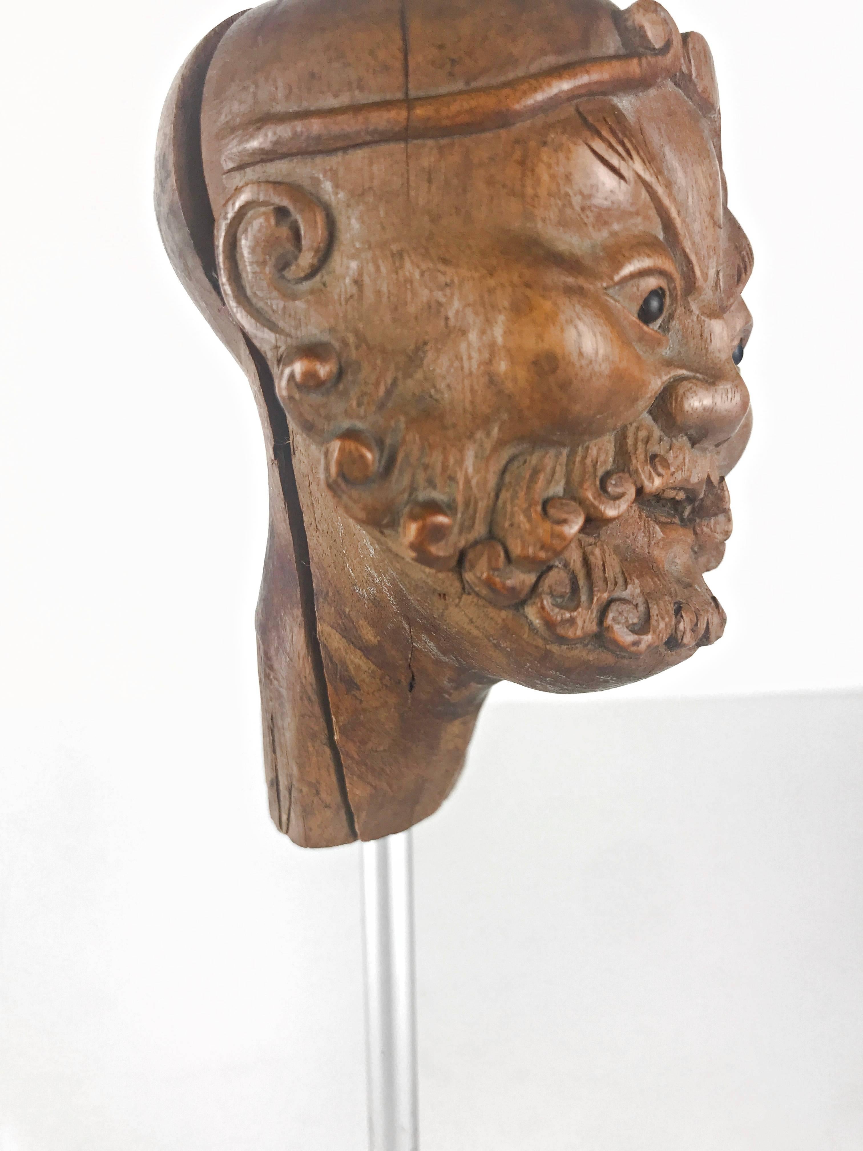 Folk Art Chinese Head from a Puppet in the Form of a Buddhist Arhatt, 19th Century, No 2 For Sale