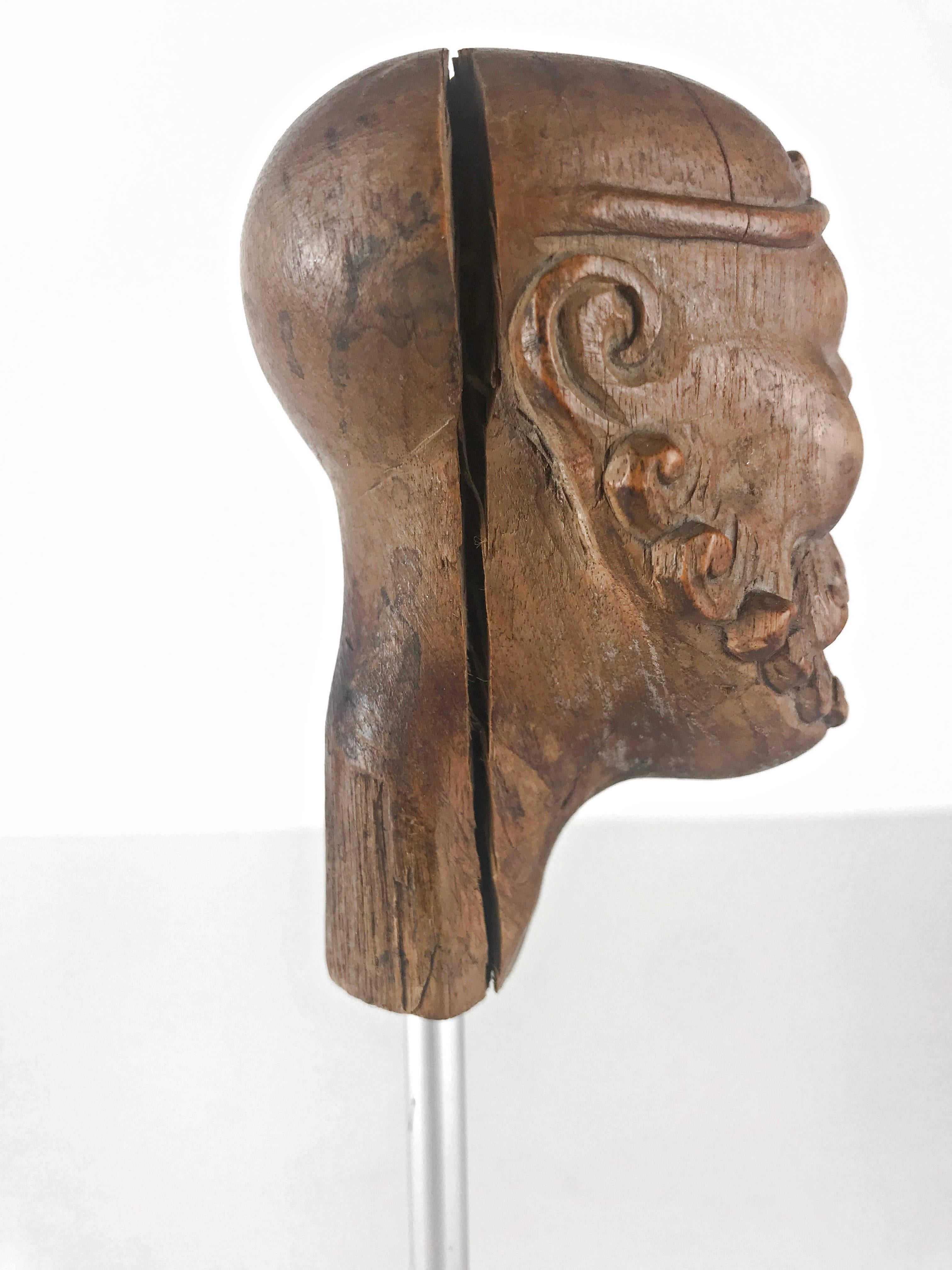 Chinese Head from a Puppet in the Form of a Buddhist Arhatt, 19th Century, No 2 In Good Condition For Sale In Eltville, DE