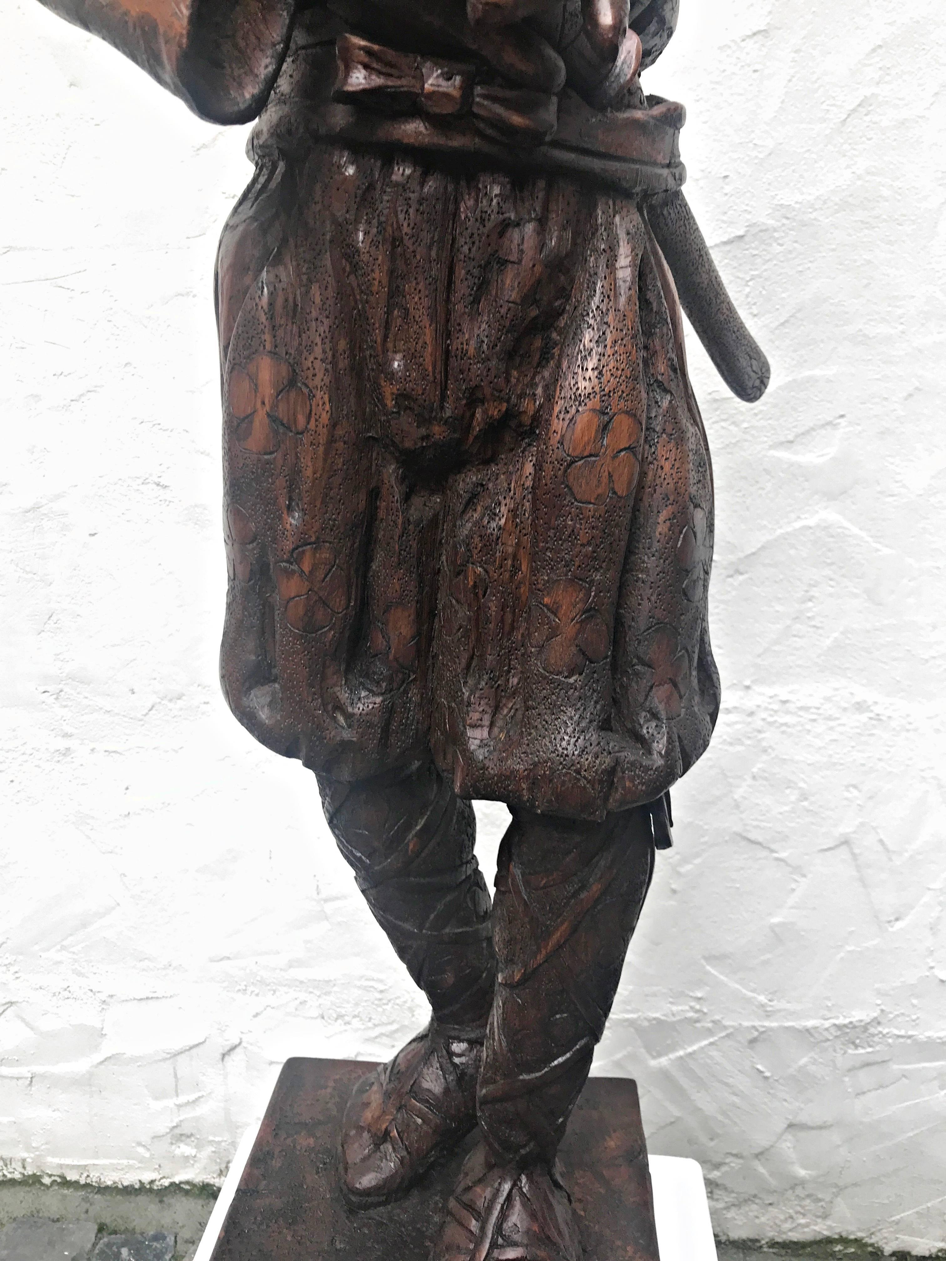 Late 19th Century Big Wooden Carved Sculpture of a Samurai, 19th Century, Probably French For Sale