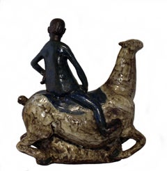 Åke Holm Höganäs Sweden Man on Horse Glazed Stoneware Sculpture, 1950s