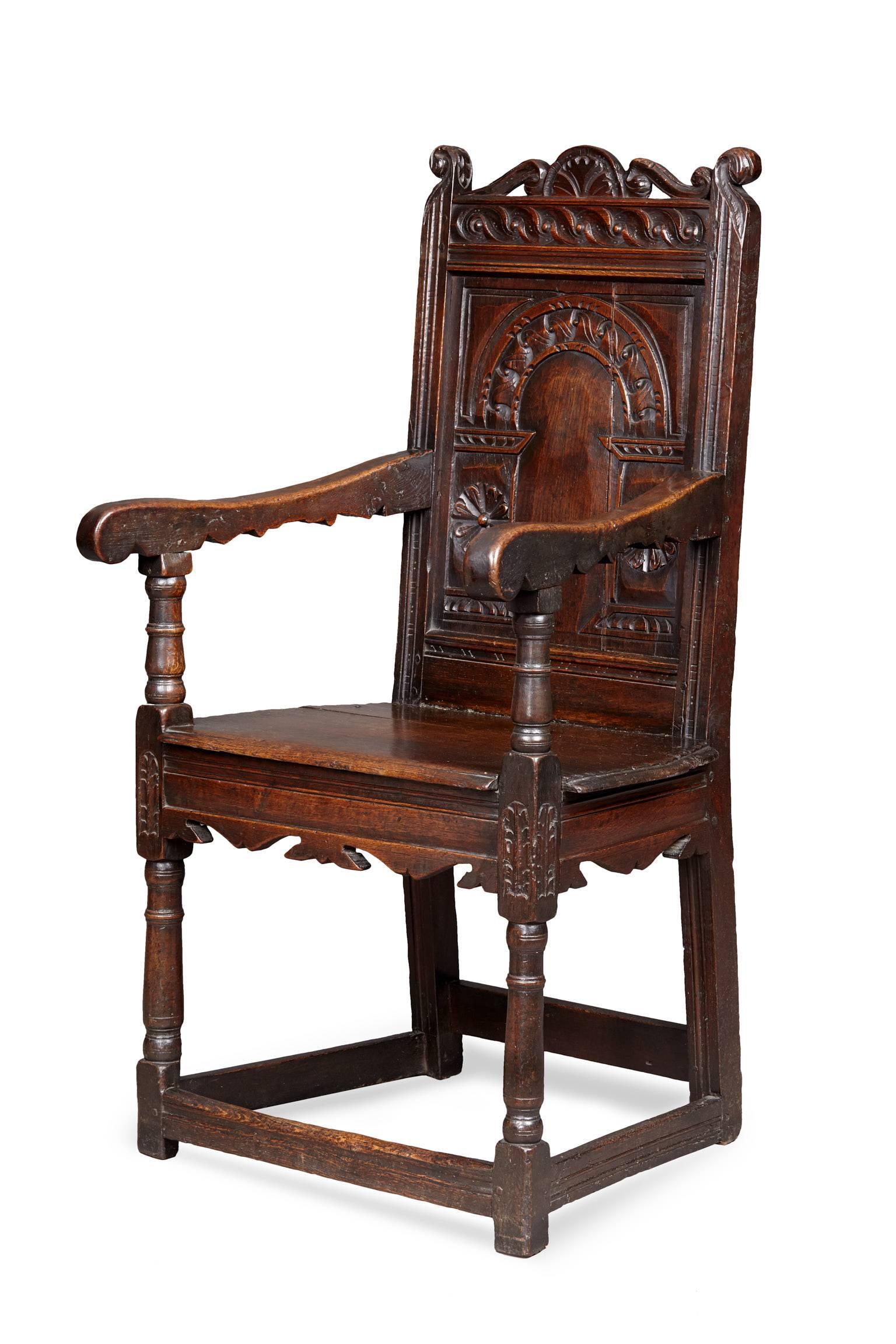 Jacobean Gloucestershire Charles I Oak Armchair For Sale