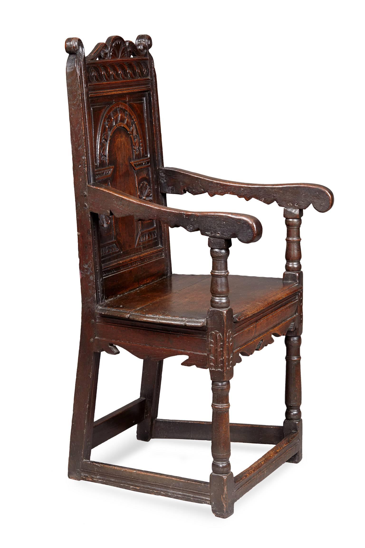 Gloucestershire Charles I Oak Armchair For Sale 1