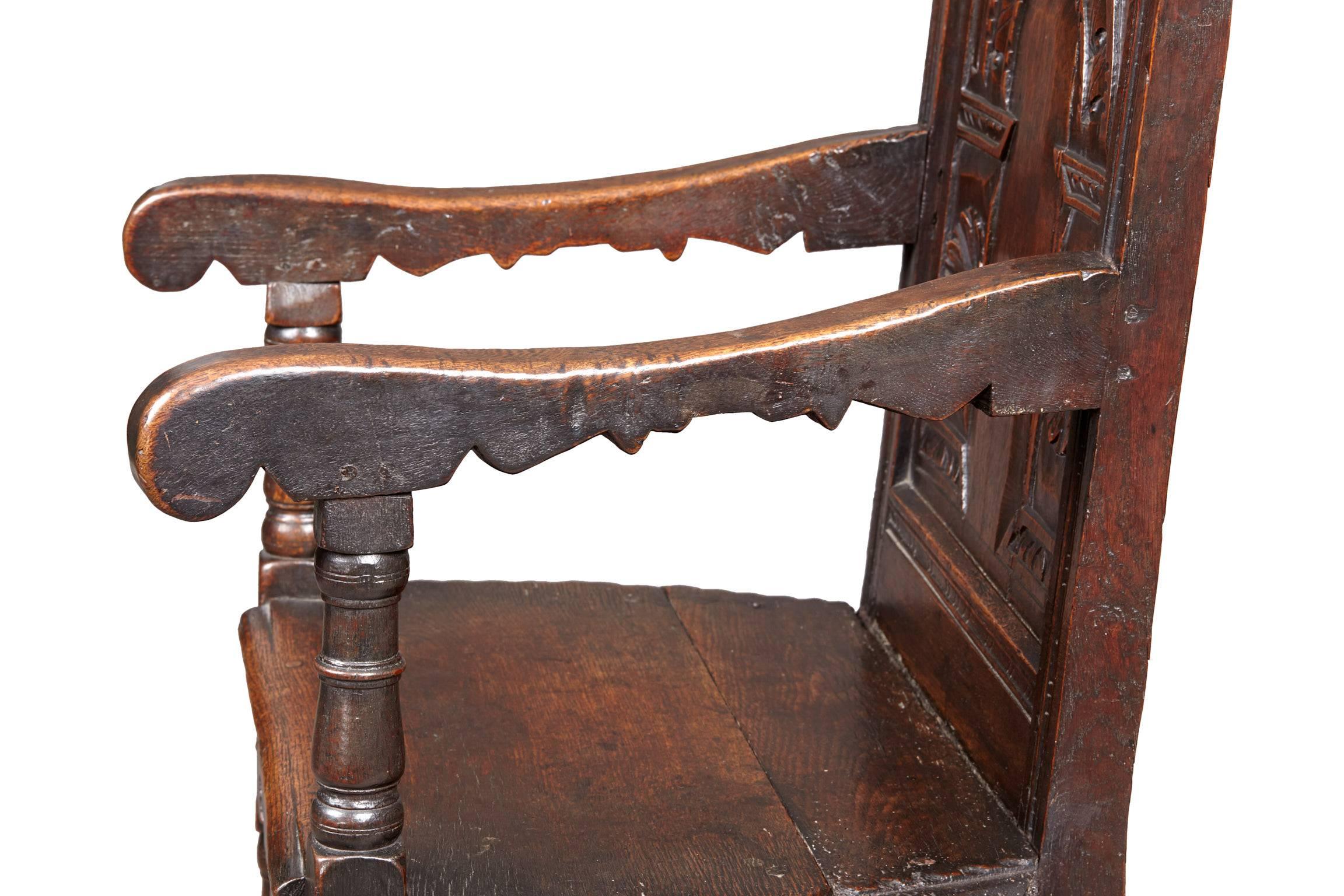 Gloucestershire Charles I Oak Armchair For Sale 3