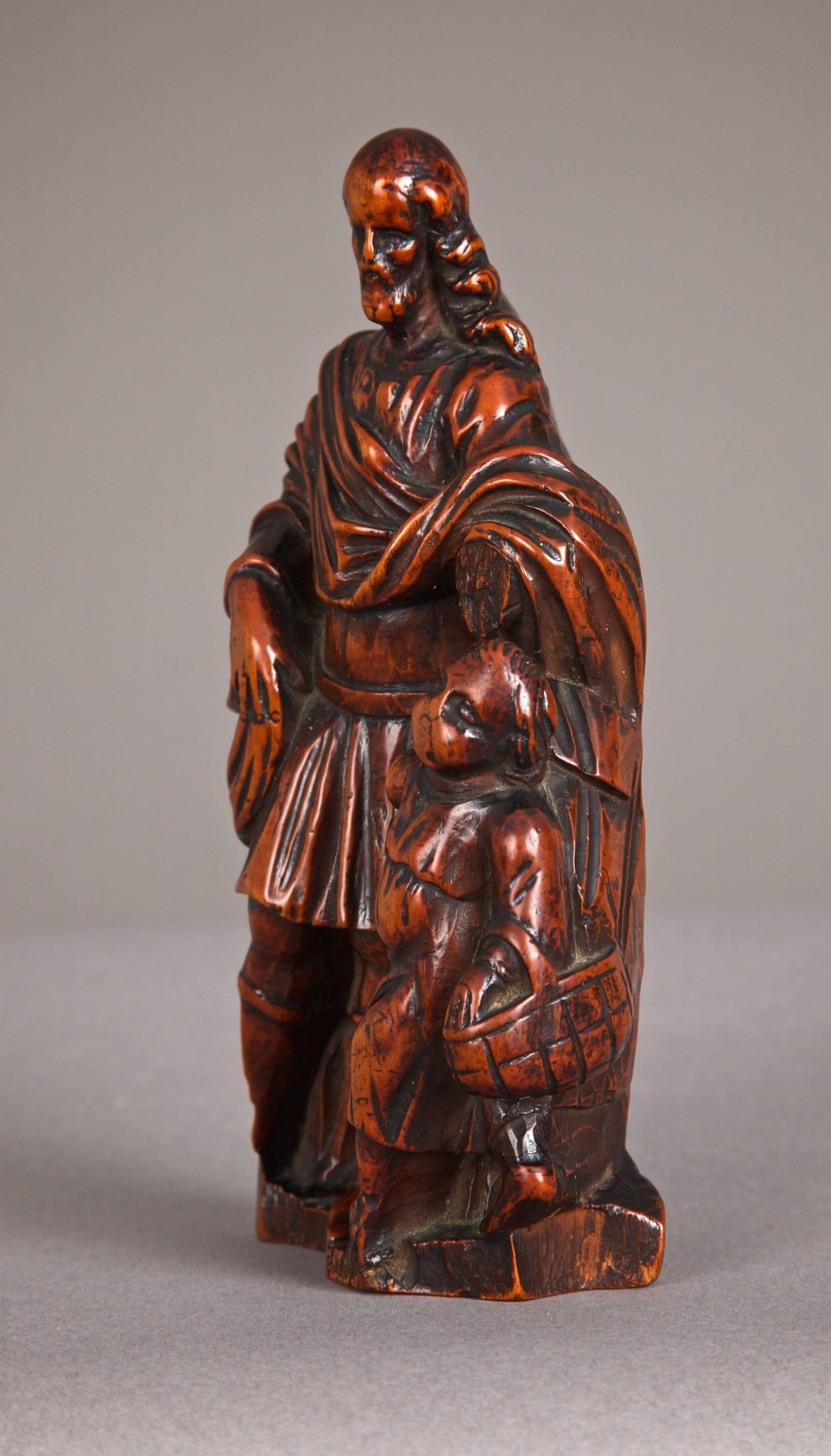 Renaissance Boxwood Carving of St Joseph, Late 16th Century, Flemish, Antwerp For Sale