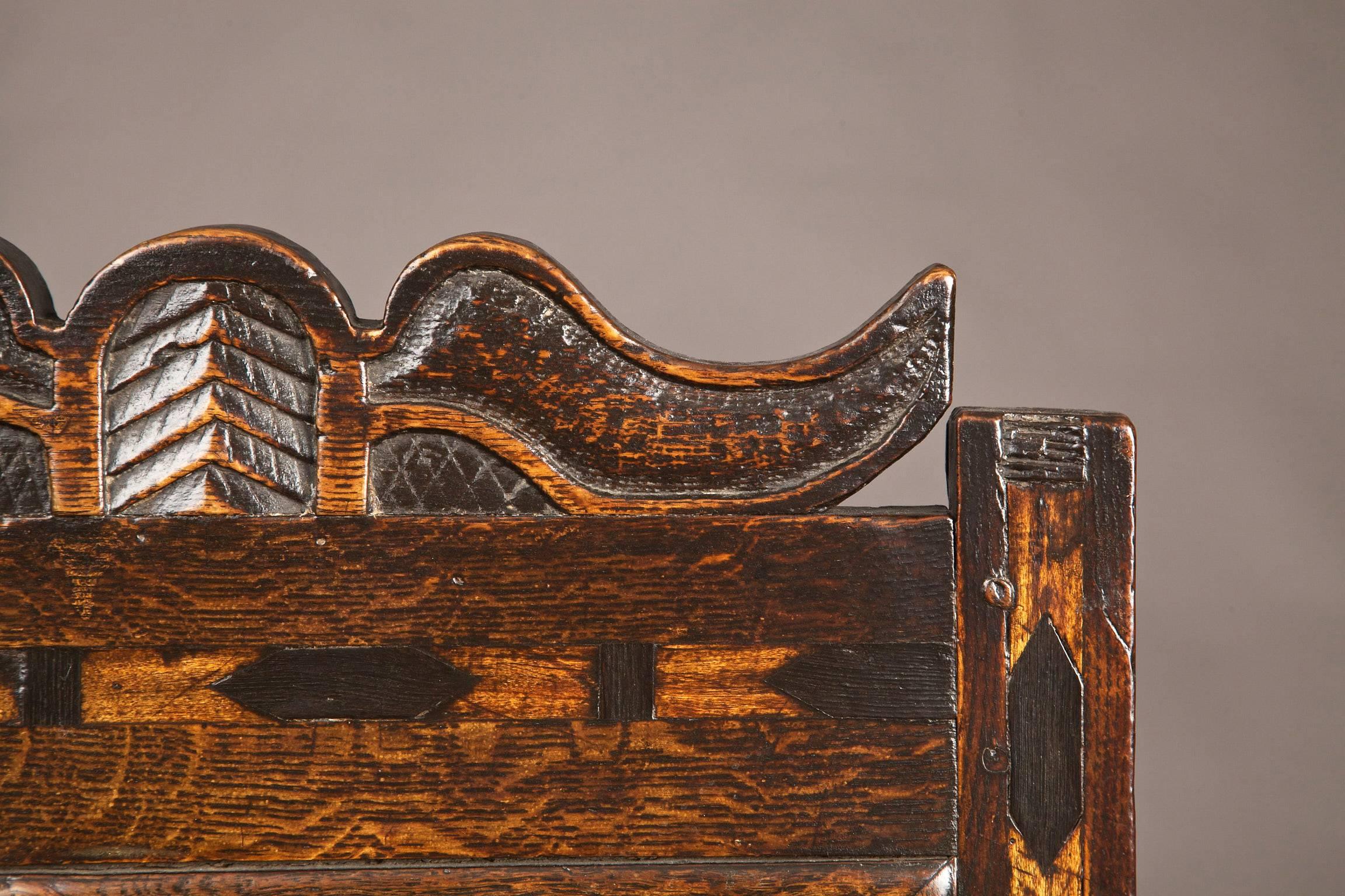 Inlay Inlaid Gloucestershire Mid 17th Century Oak Armchair For Sale
