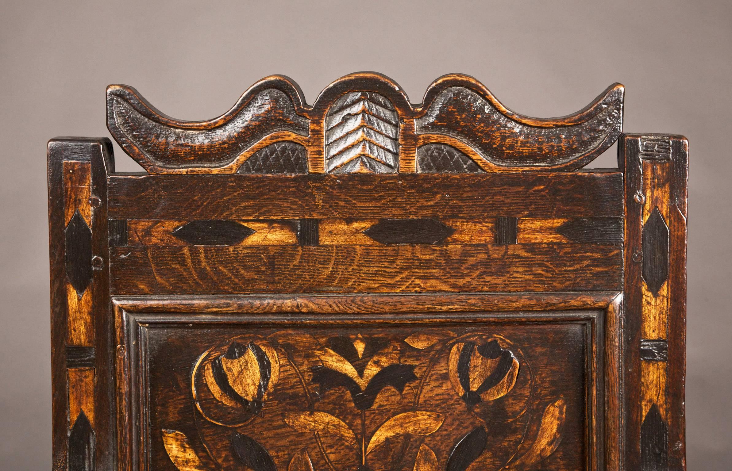 English Inlaid Gloucestershire Mid 17th Century Oak Armchair For Sale