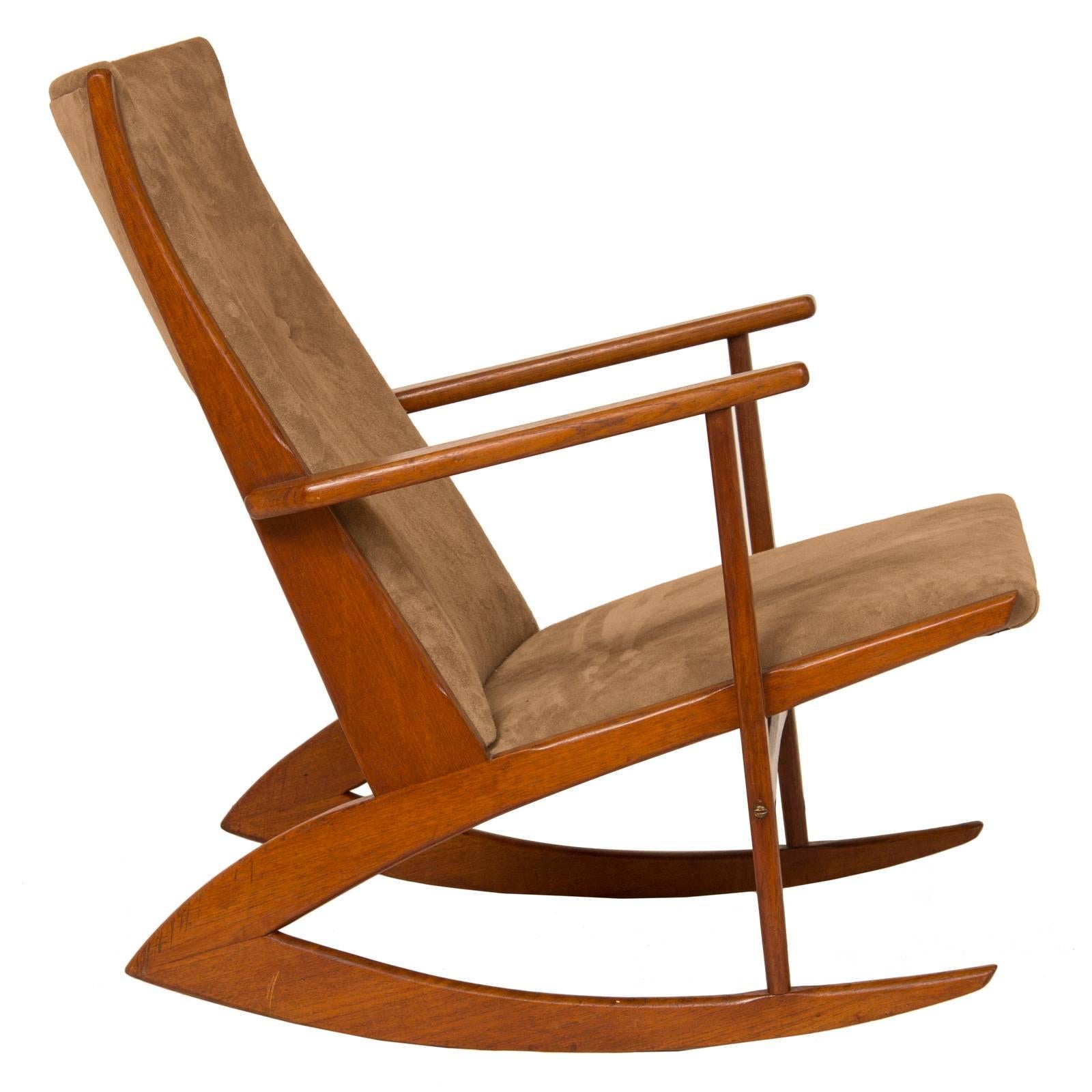 1950s teak and suede Soren Georg Jensen rocking chair.