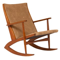 1950s Teak and Suede Soren Georg Jensen Rocking Chair