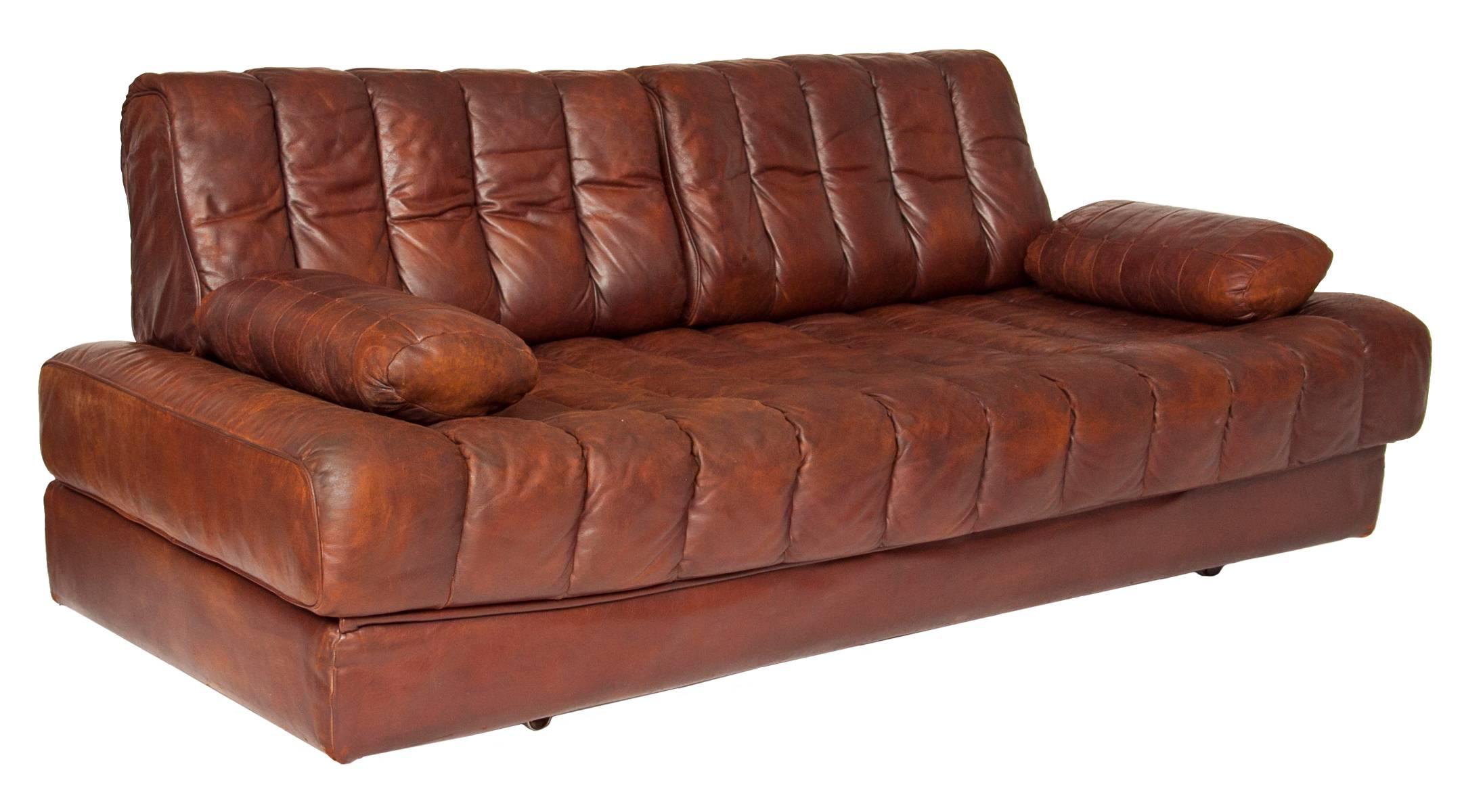 1960s De Sede sofa that converts into a double bed. Nice patina with fading and wear in several areas.