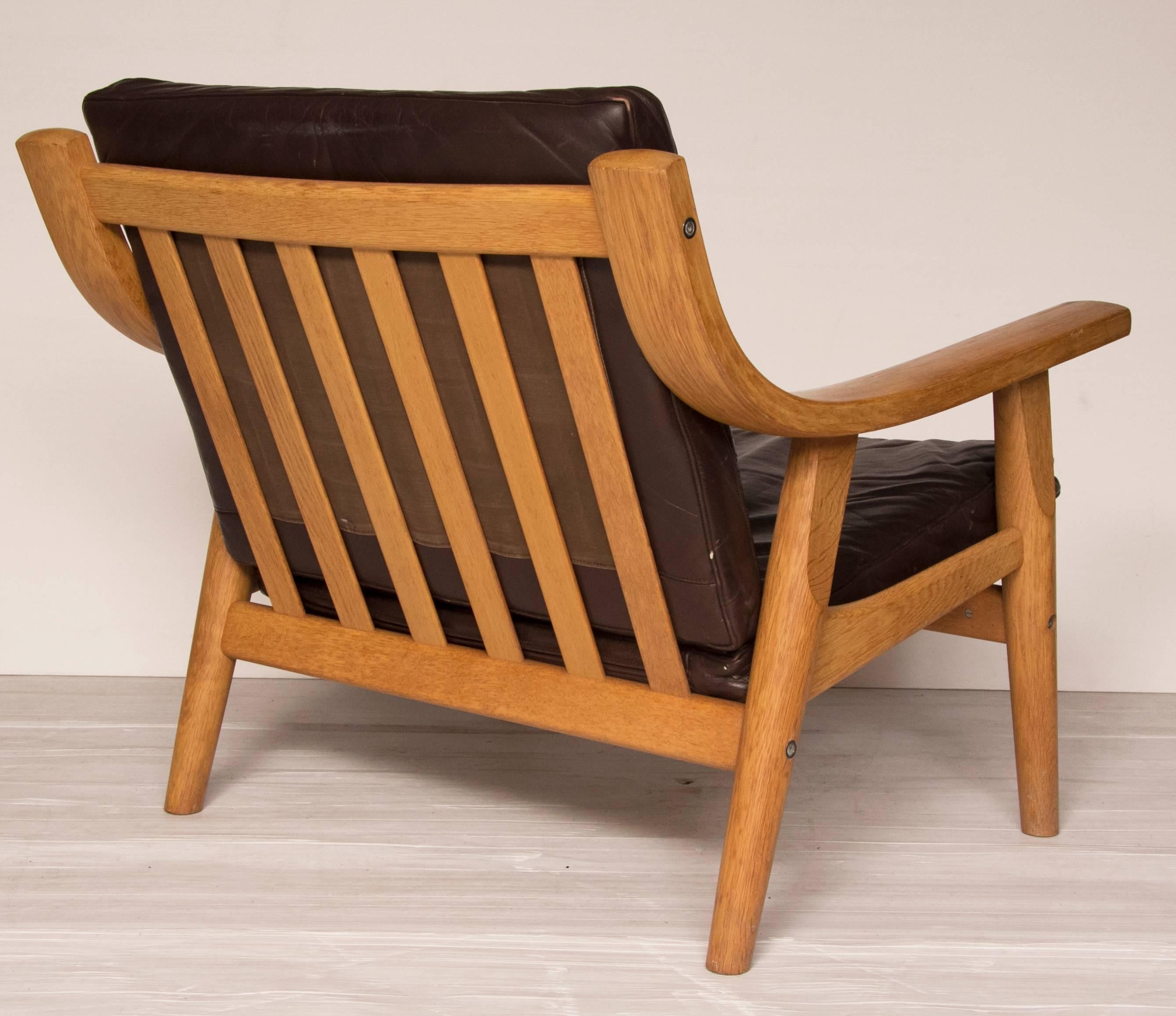 Danish Hans Wegner GE530 Oak and Leather Lounge Chair