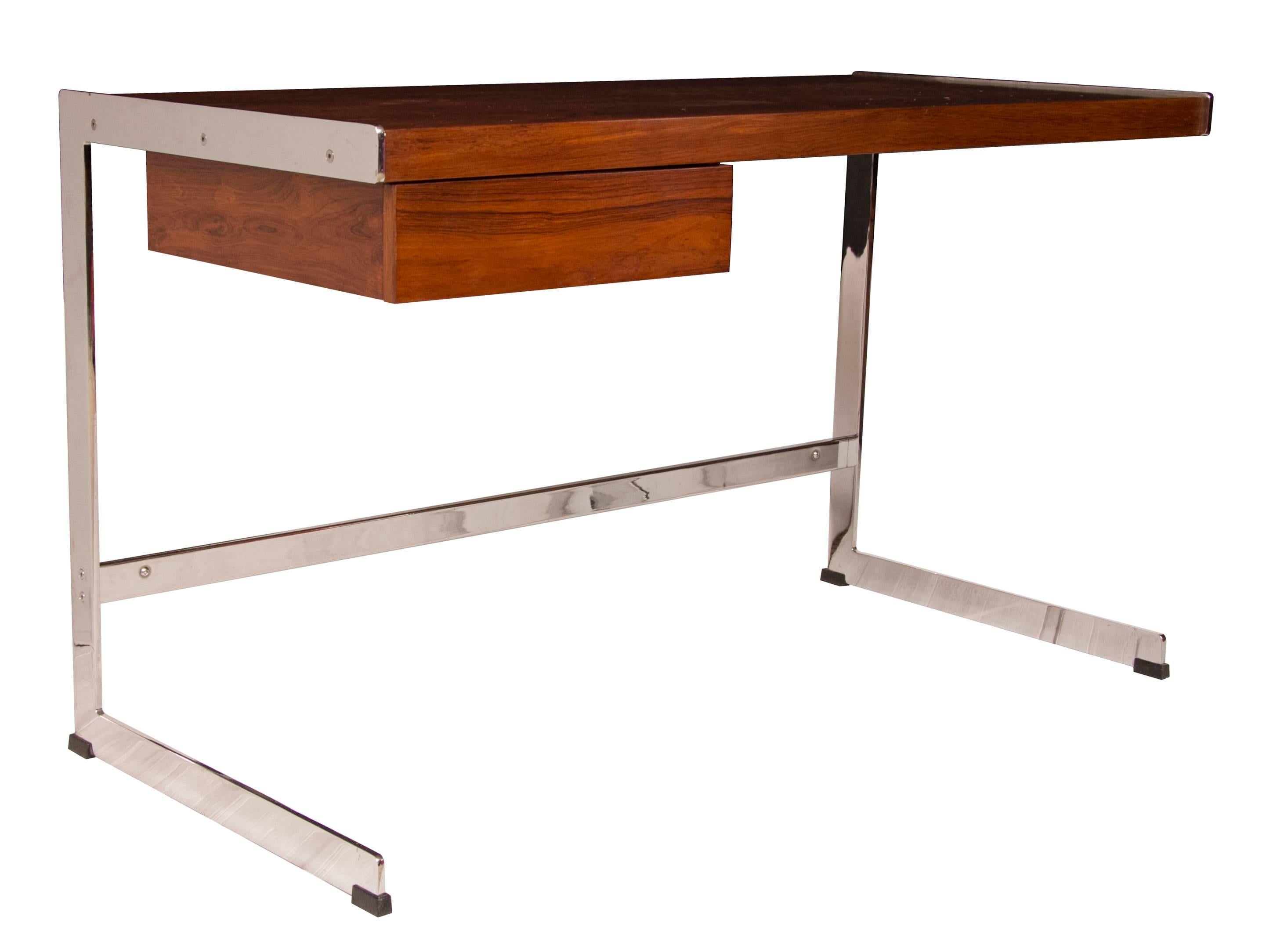 British Midcentury Merrow Associates Rosewood and Chrome Desk Designed by David Folker