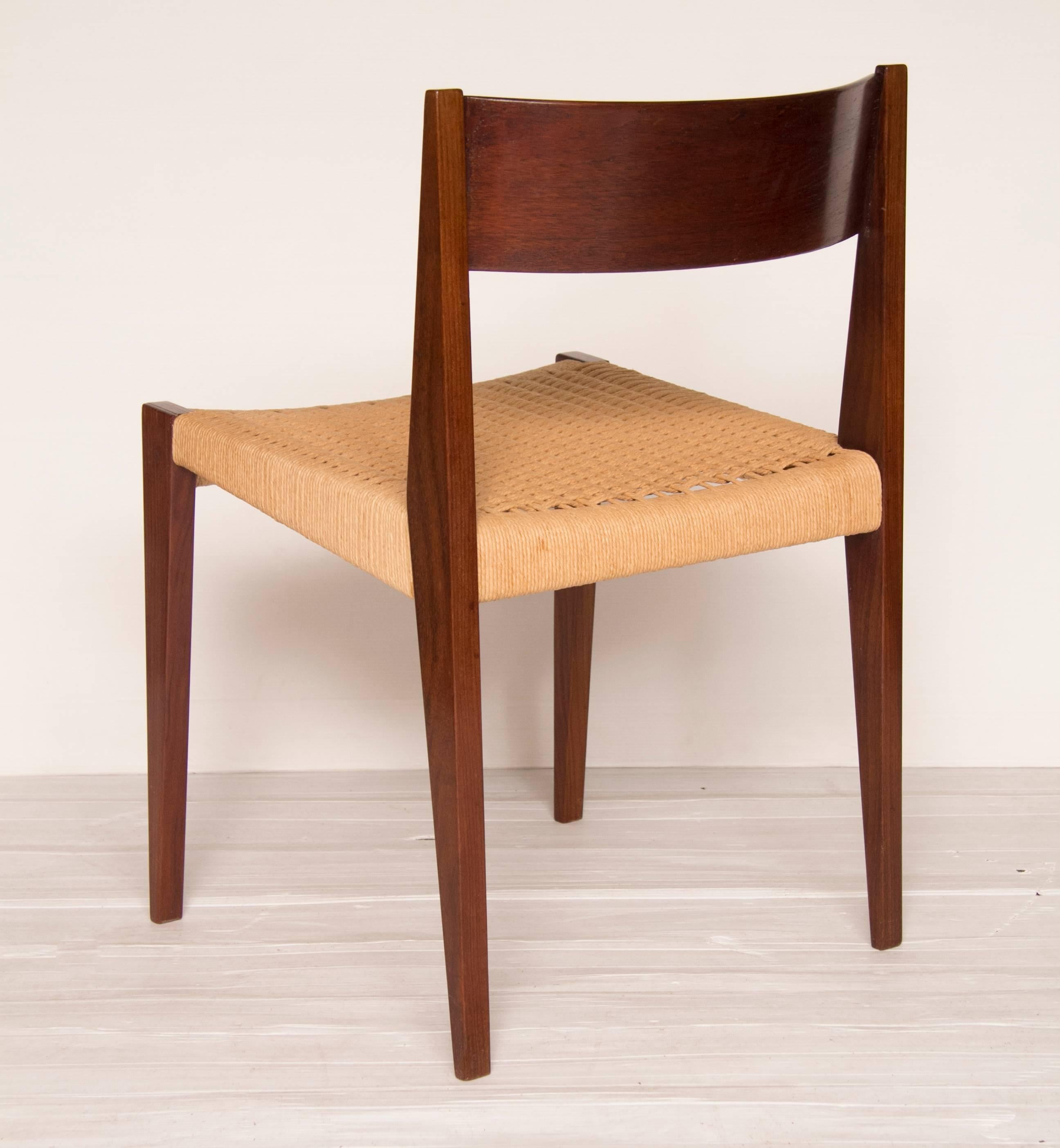 Set of Four Teak and Papercord Pia Dining Chairs by Poul Cadovius In Excellent Condition In Surbiton, GB