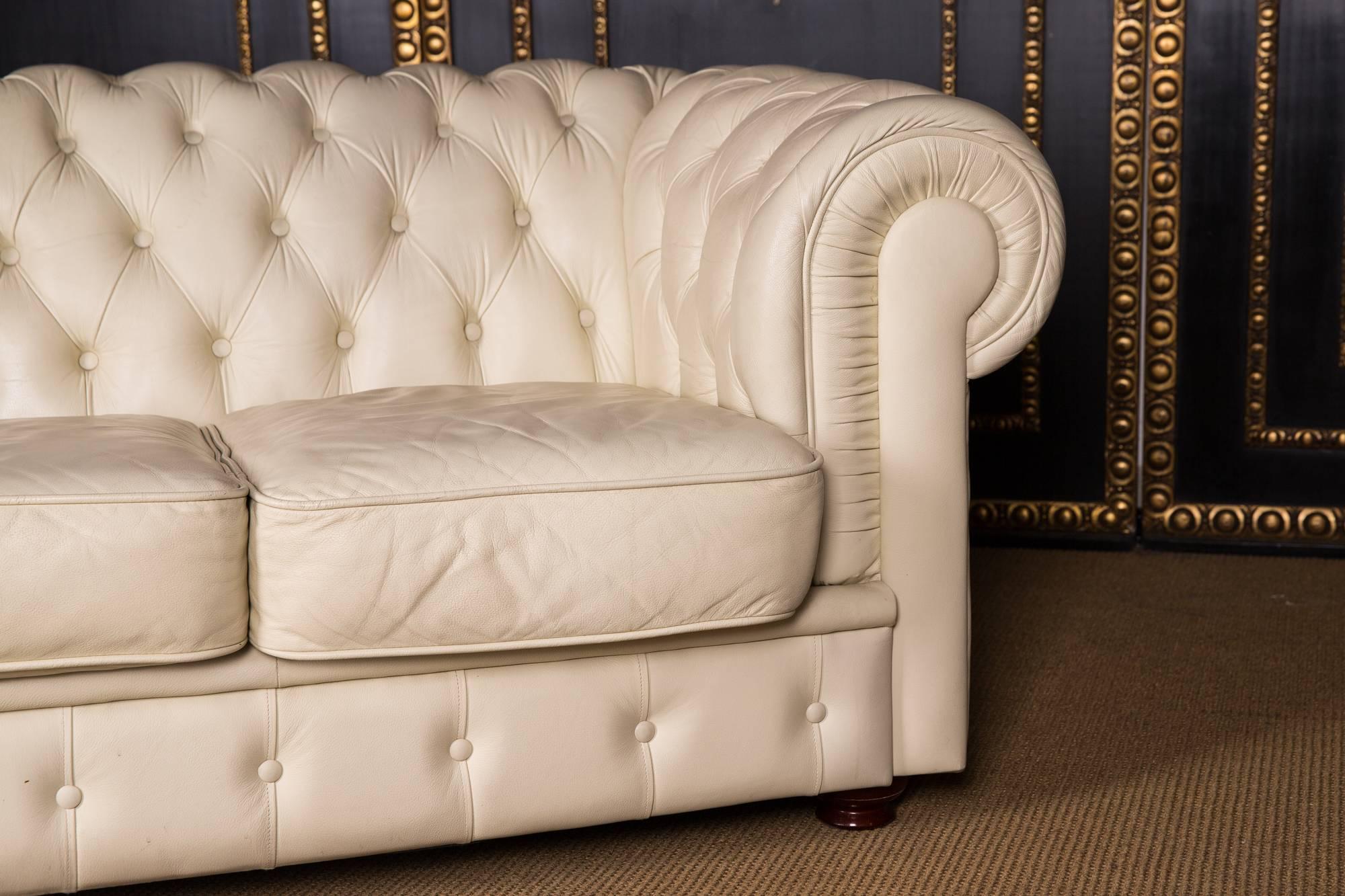 British 20th Century, Original English Chesterfield Sofa Genuine Leather Beige 