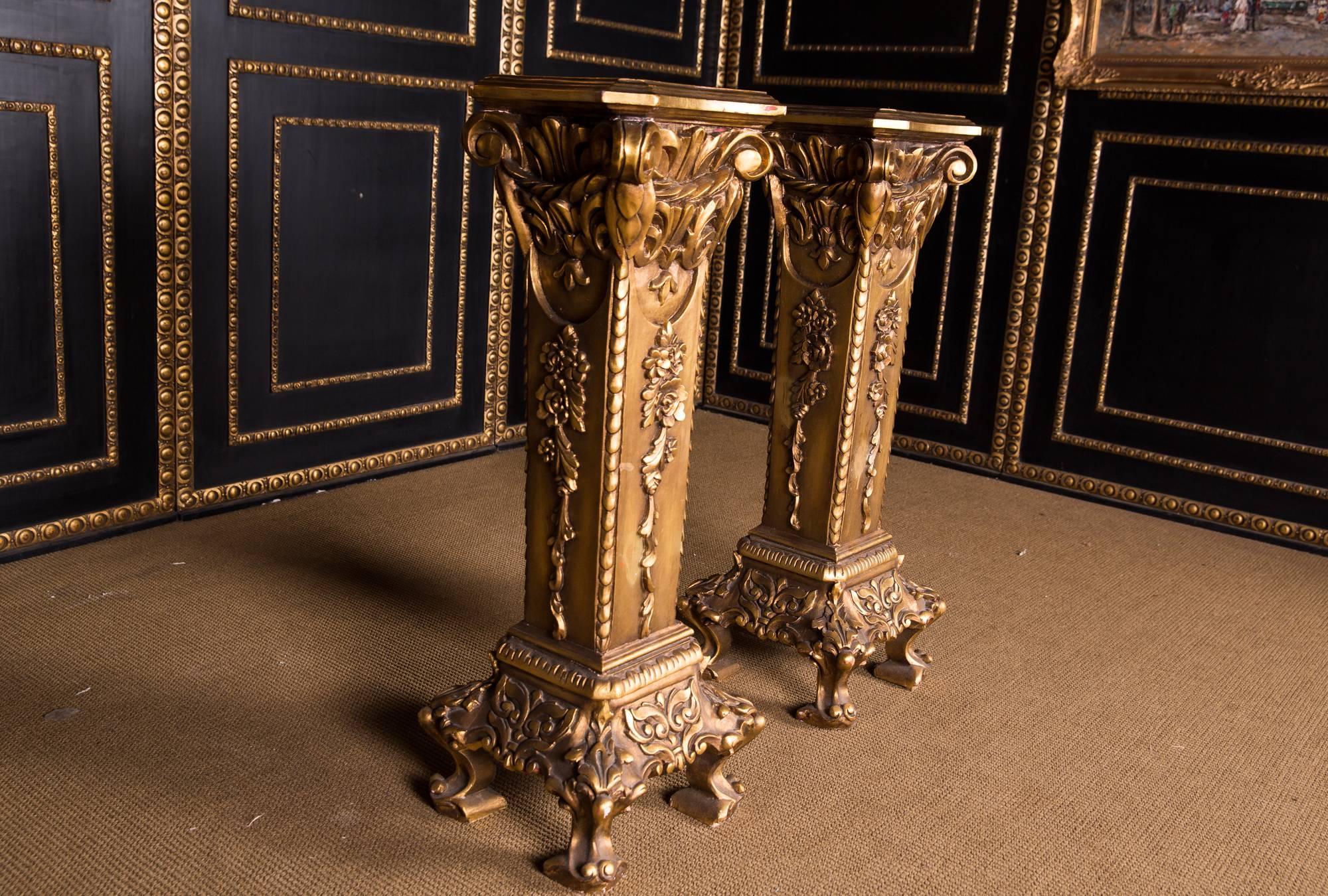 20th Century Two Golden Columns in the Style of Historicism Rich Ornamented 4