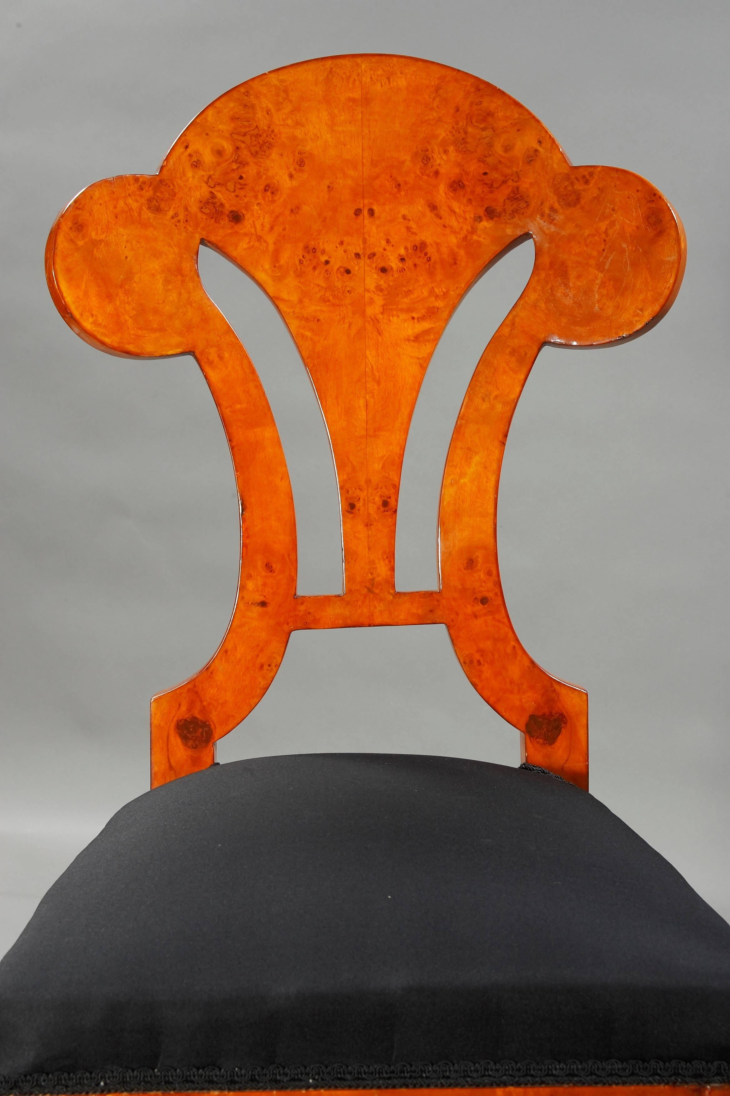 German 20th Century High Quality Viennese Chair in Biedermeier Style Maple Root Veneer