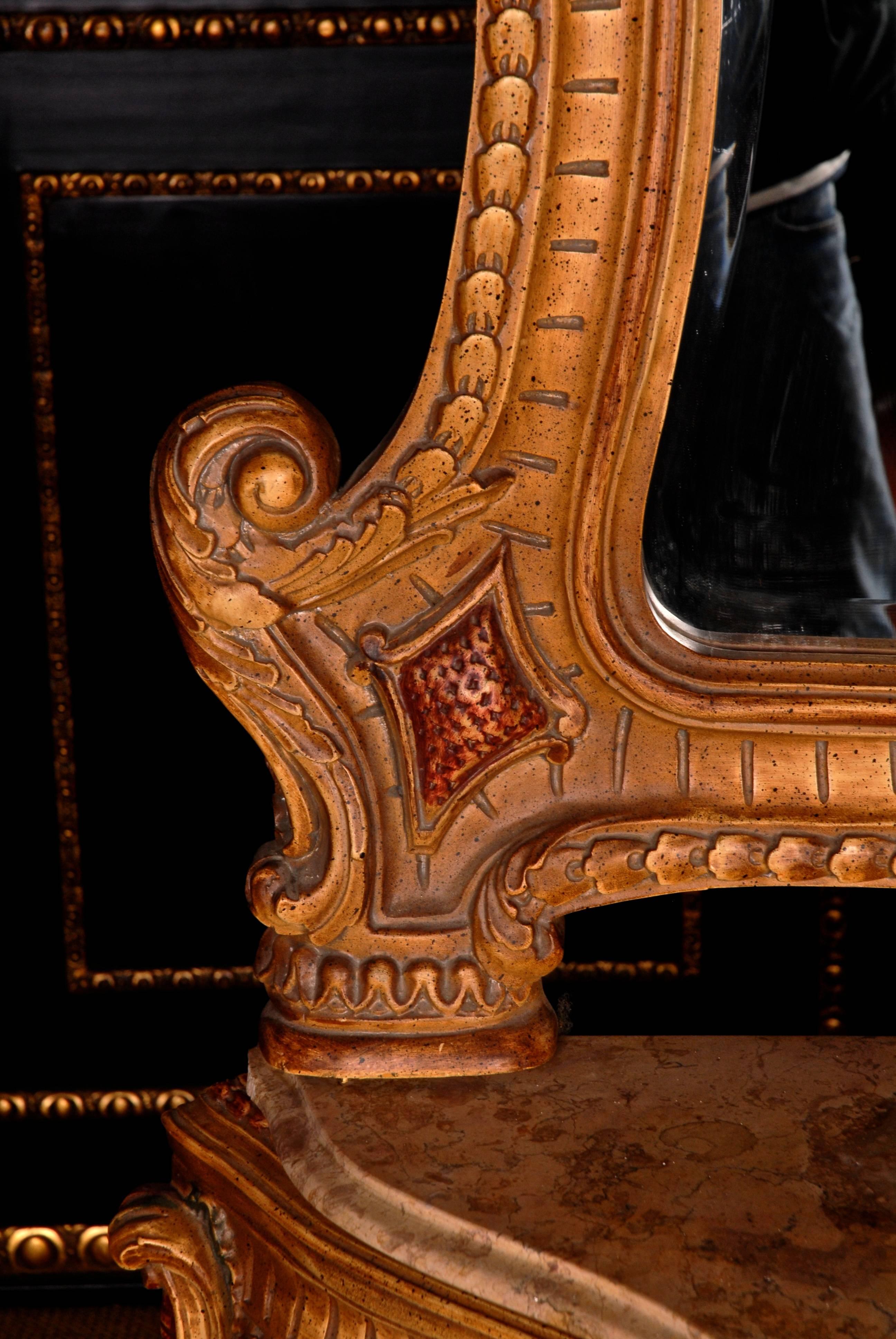 Hand-Carved 20th Century Console with Mirror in Louis Quinze Style