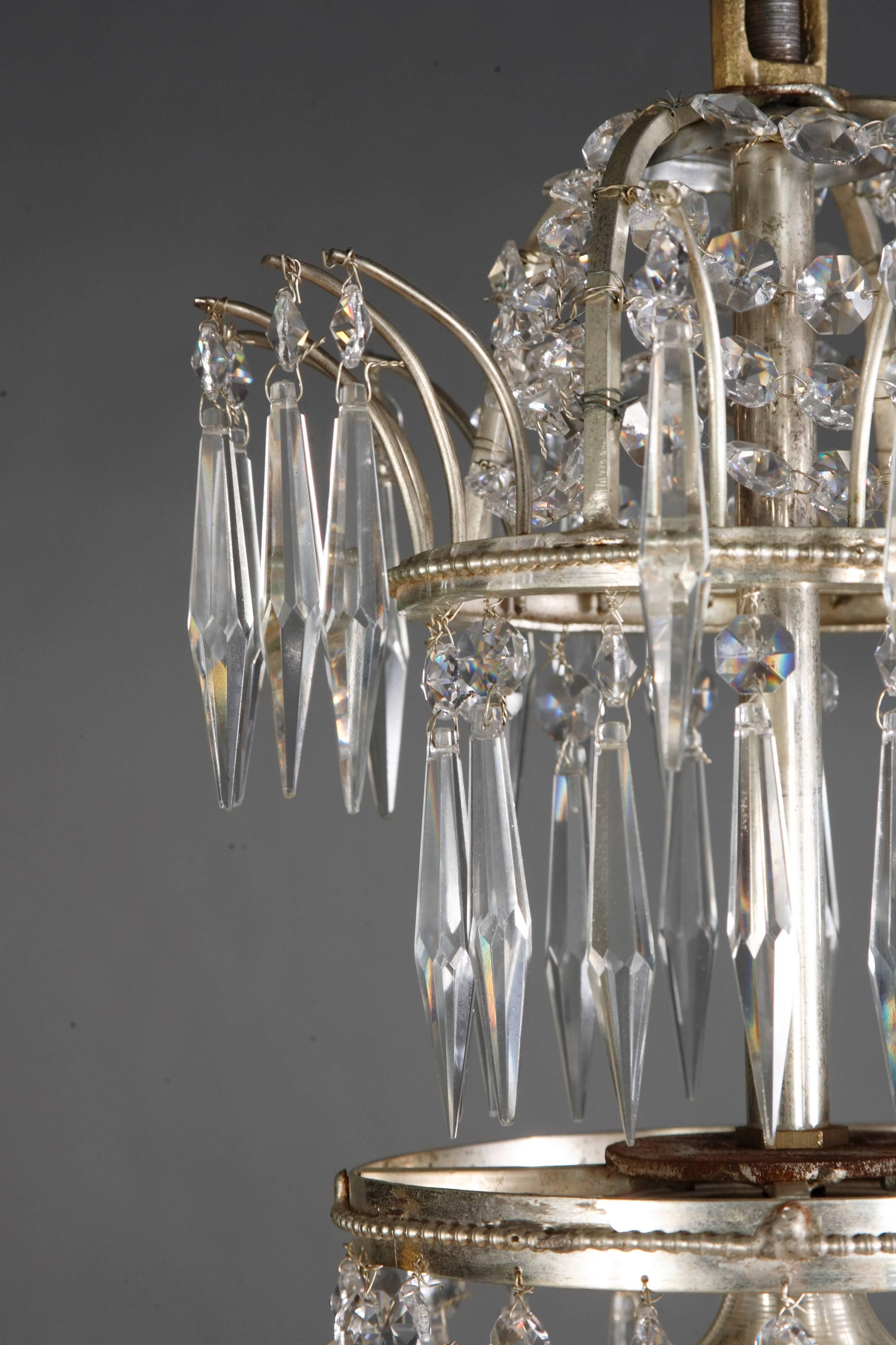 Swedish Chandelier in the antique Style of Classicism brass glazed In Good Condition In Berlin, DE