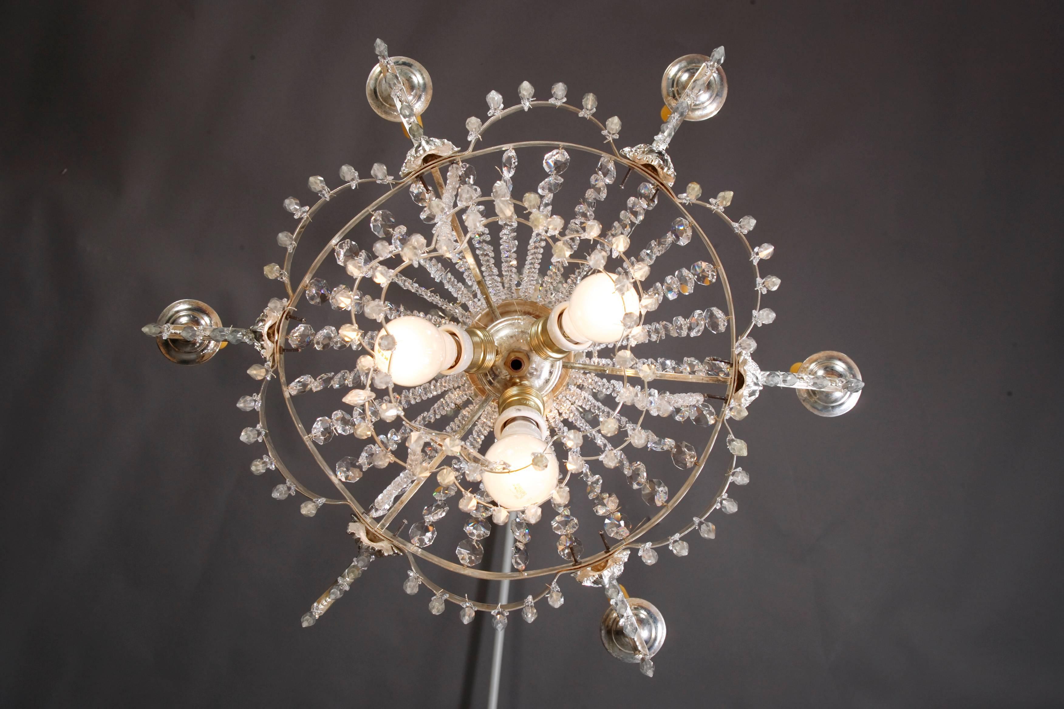 Swedish Chandelier in the antique Style of Classicism brass glazed 2