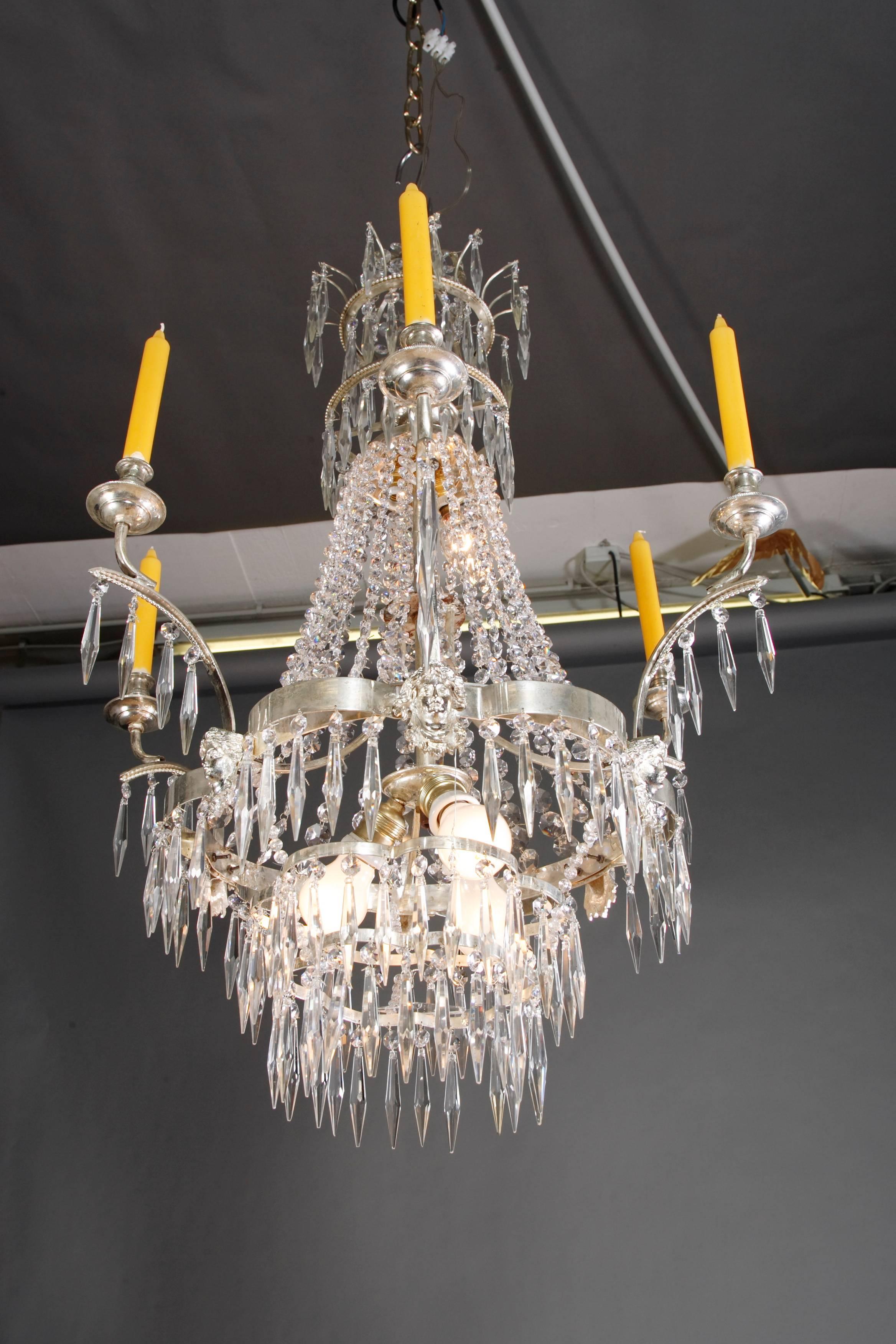 Brass Swedish Chandelier in the antique Style of Classicism brass glazed