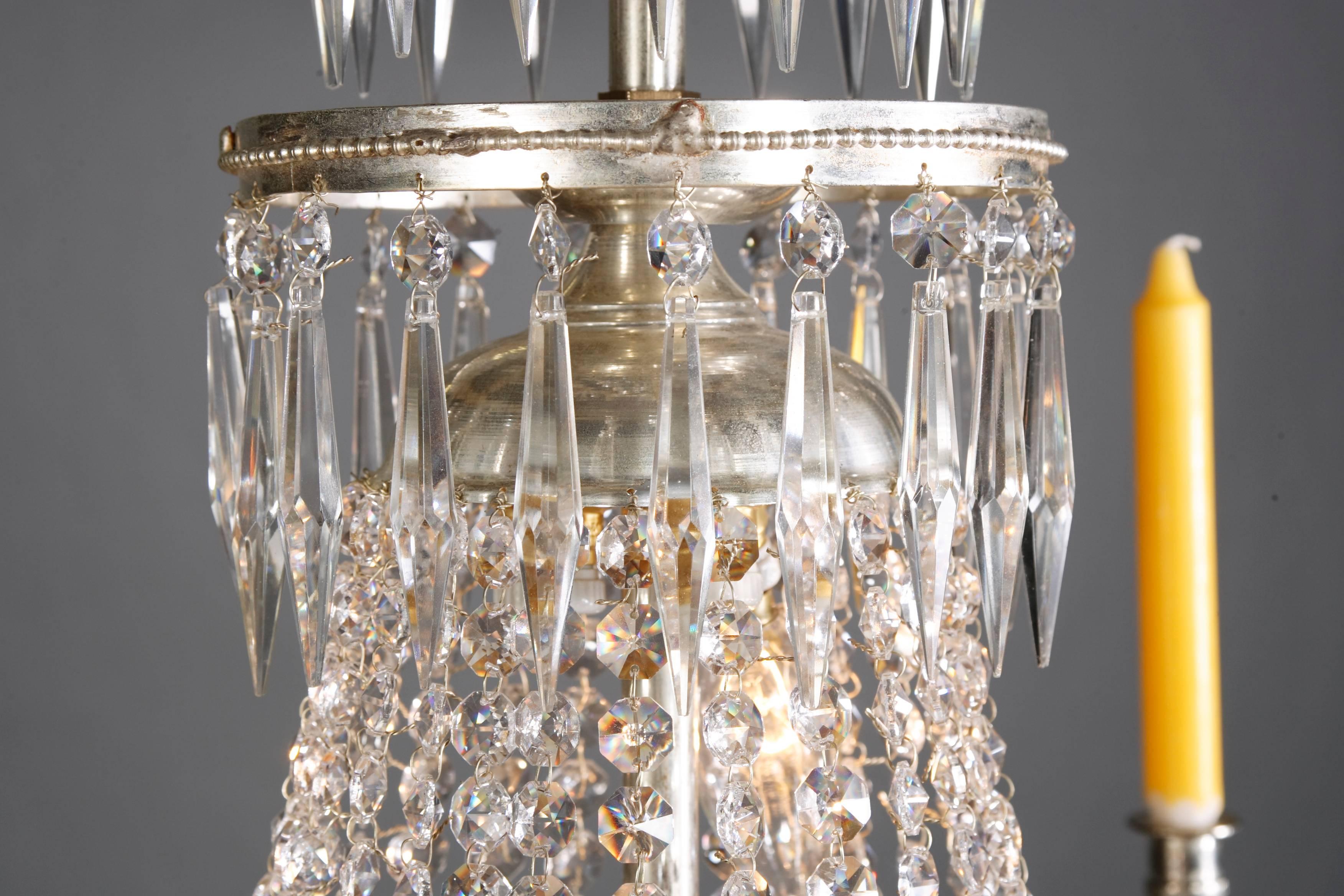 Glazed Swedish Chandelier in the antique Style of Classicism brass glazed