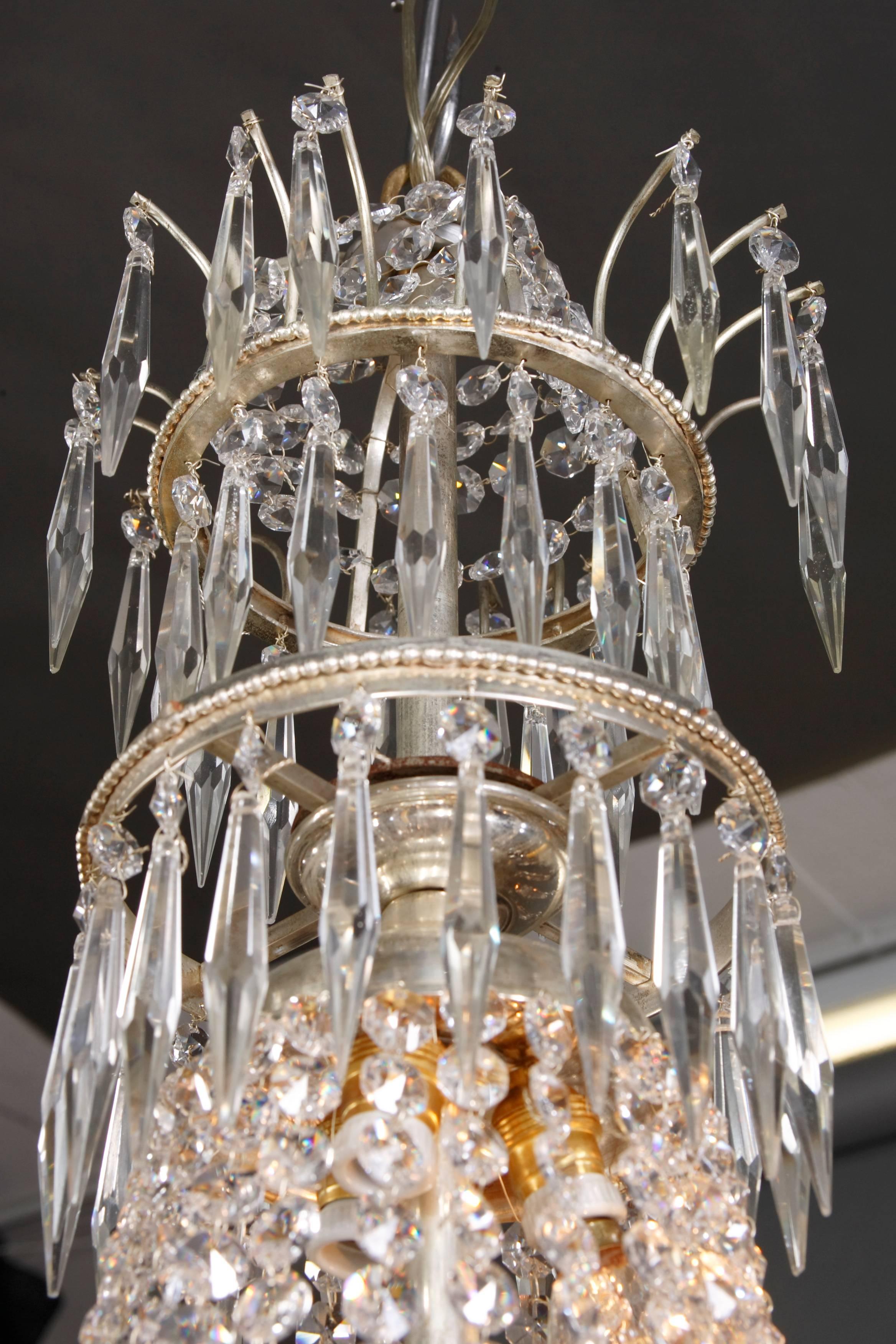 Swedish Chandelier in the antique Style of Classicism brass glazed 1