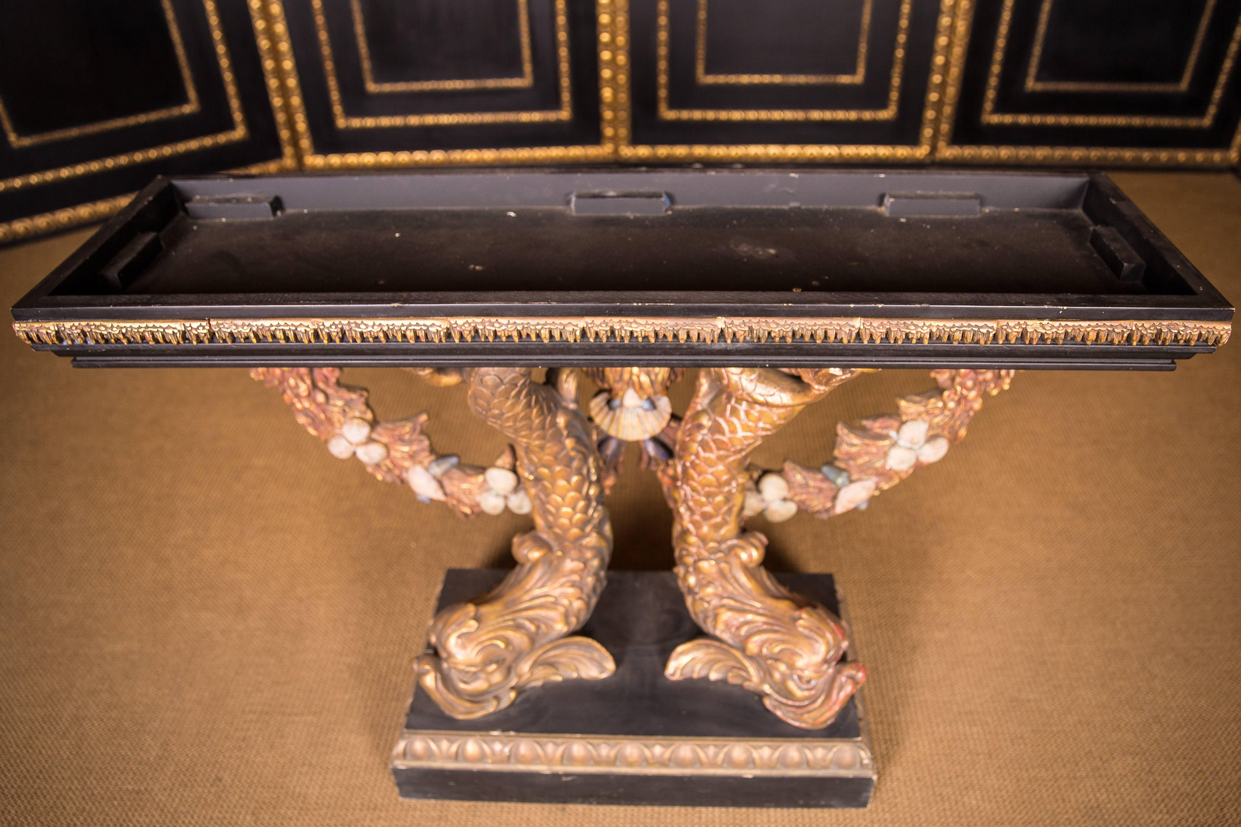 French Highly Detailed Stately Console Table with Dolphins in Empire Style