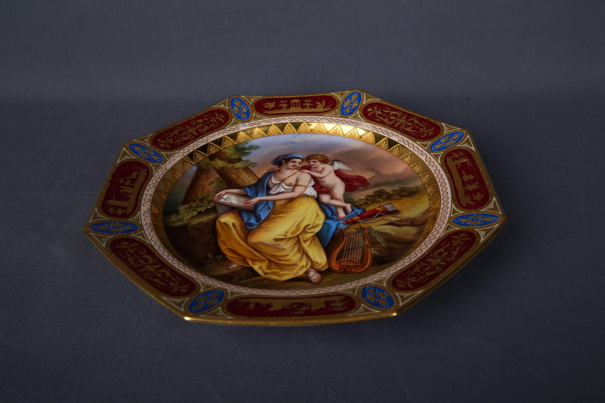 Beautiful Antique Viennese Porcelain Plate with a Lot of Gold Painting 1