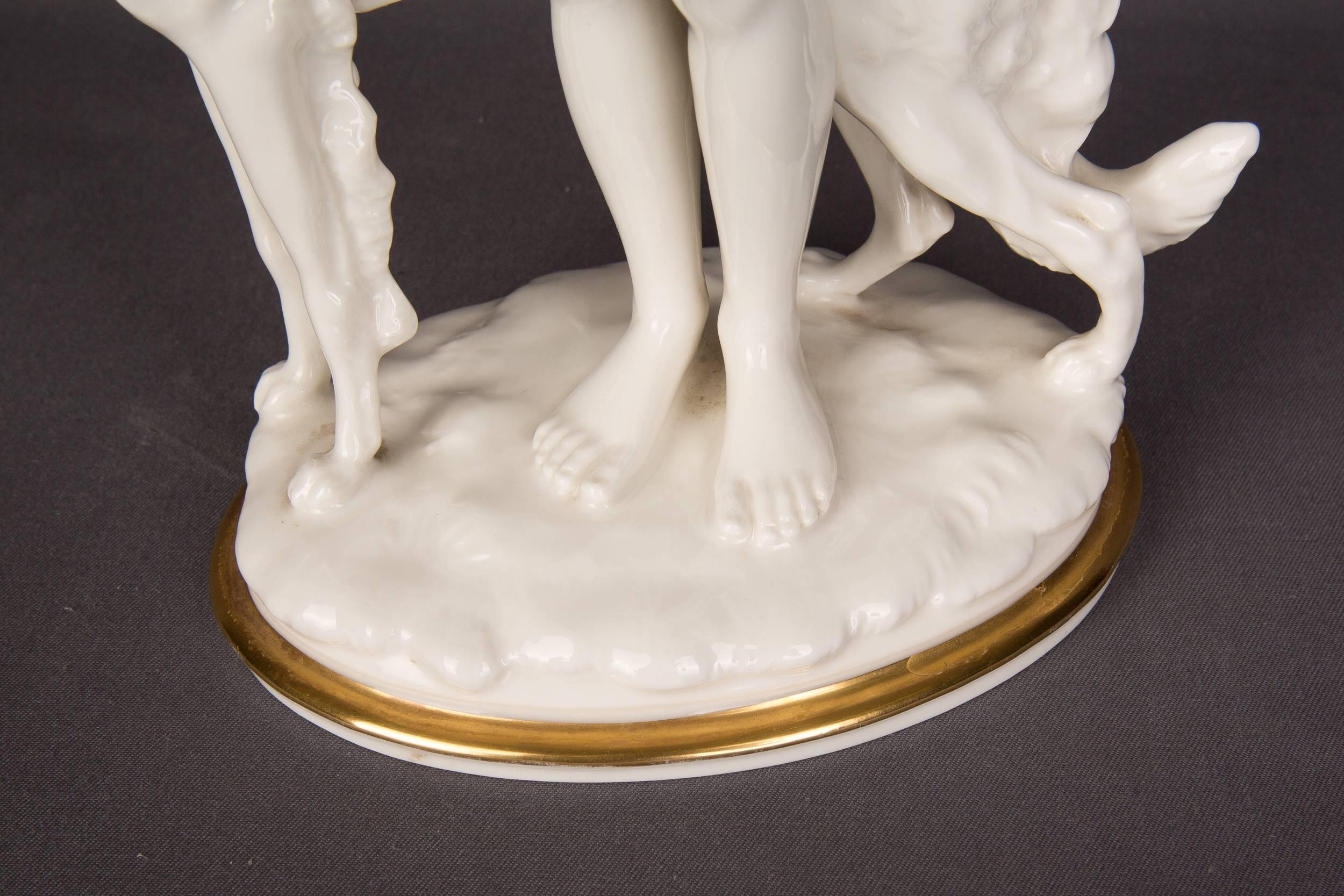 Große Hutschenreuther-Figur, Borzoi-Mädchen mit Windhund, Porzellan (20. Jahrhundert)