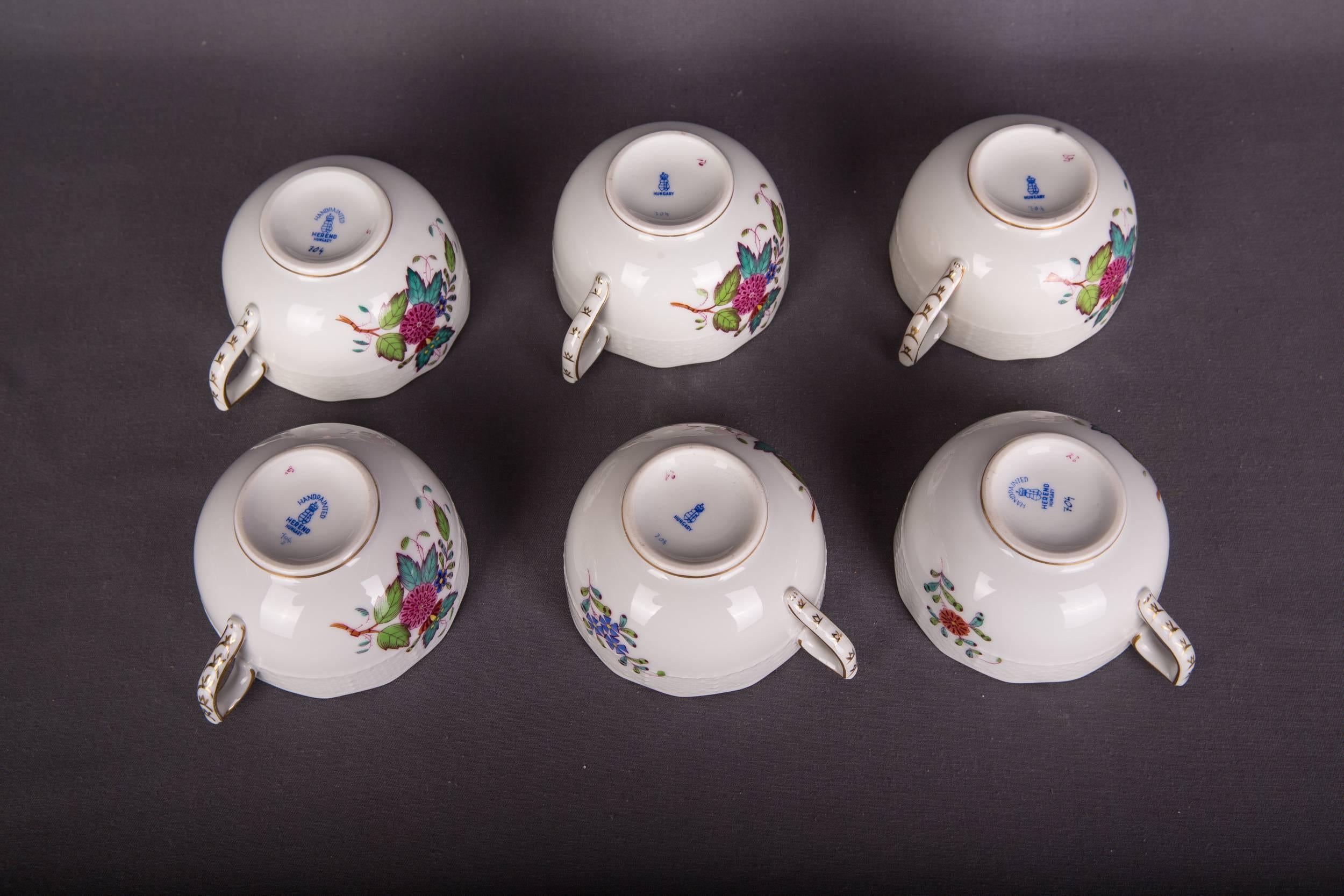 Beautiful Rare Herend Coffee Service Porcelain with Lots of Flowers and Gold 4