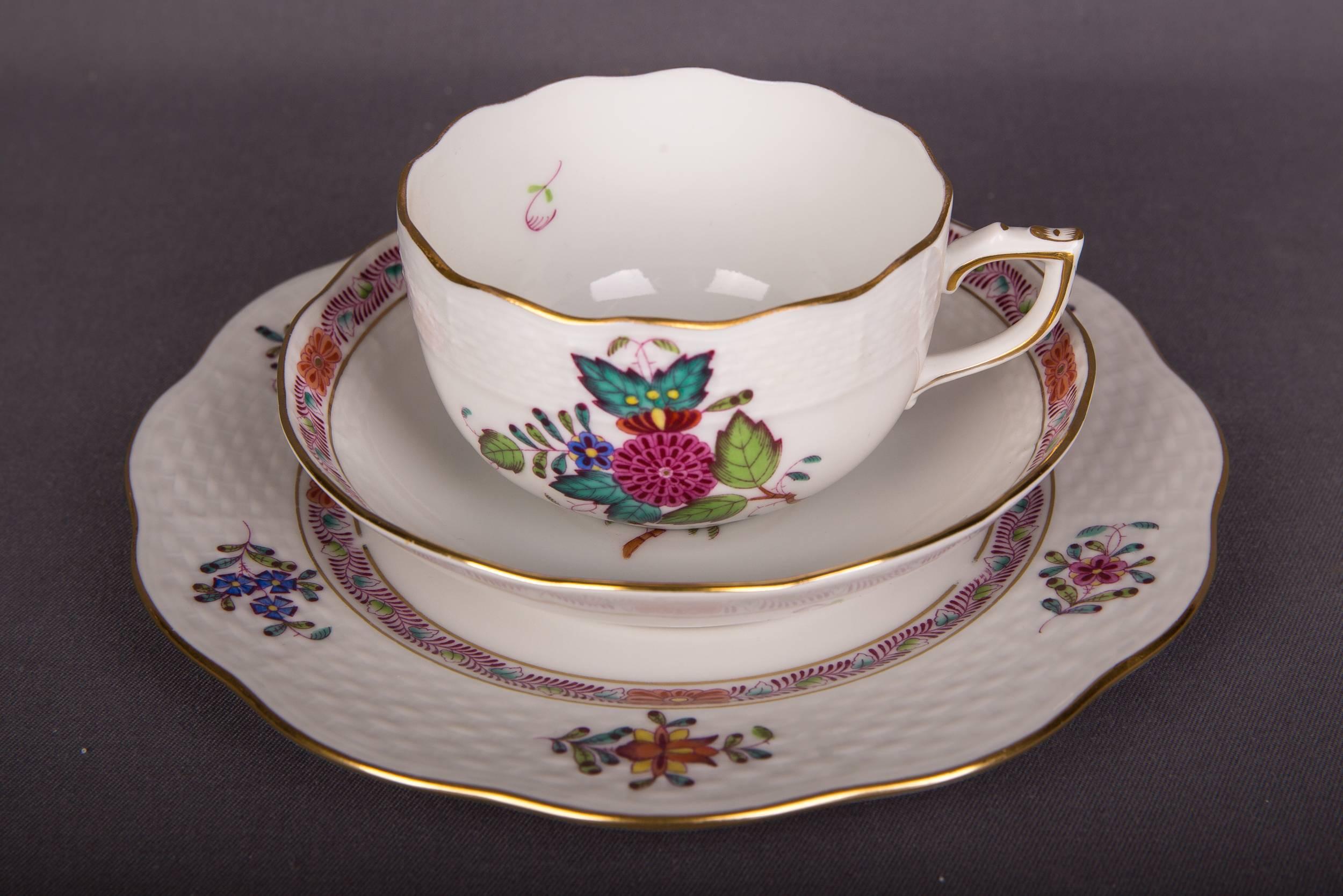 Hungarian Beautiful Rare Herend Coffee Service Porcelain with Lots of Flowers and Gold