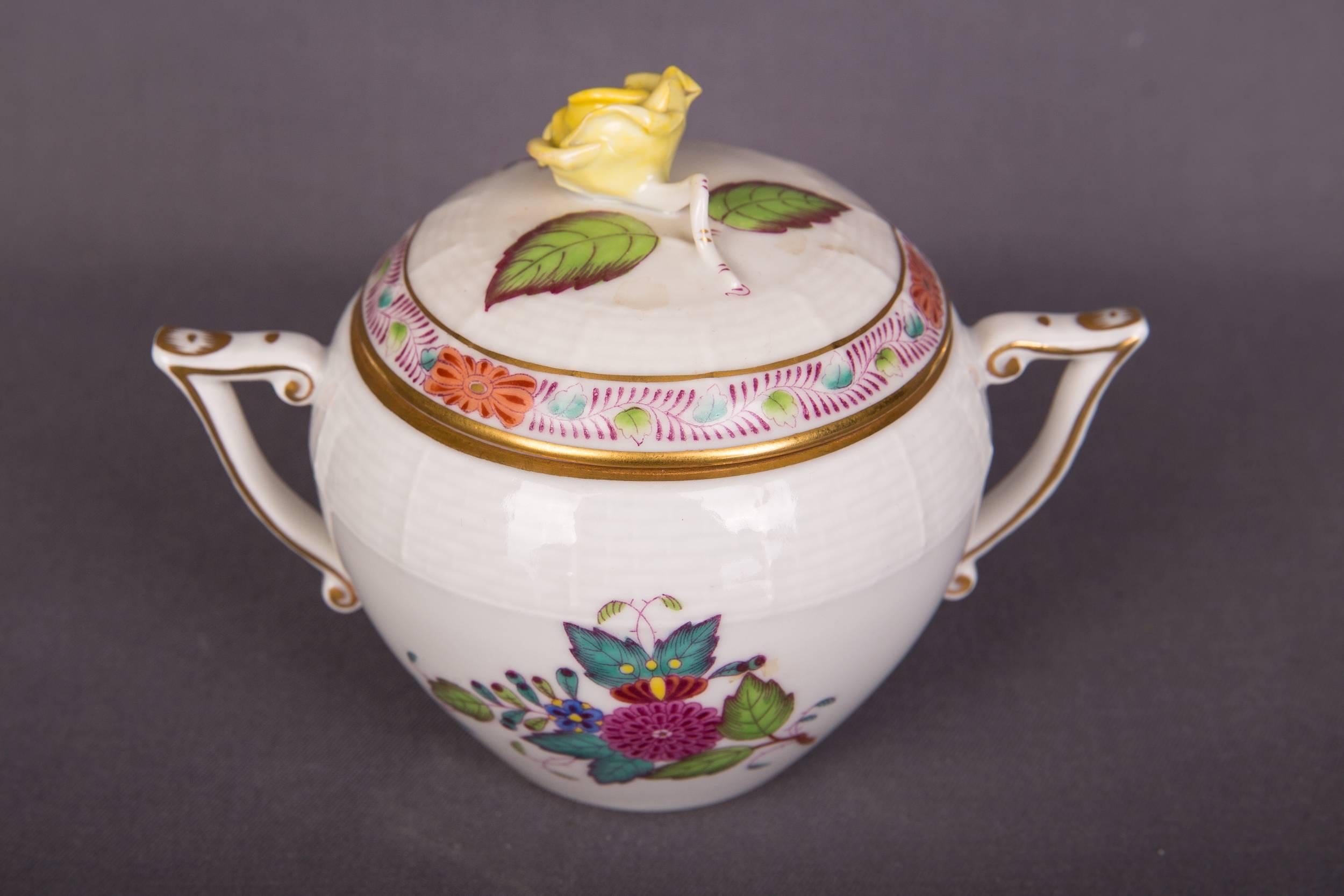 Beautiful Rare Herend Coffee Service Porcelain with Lots of Flowers and Gold 1
