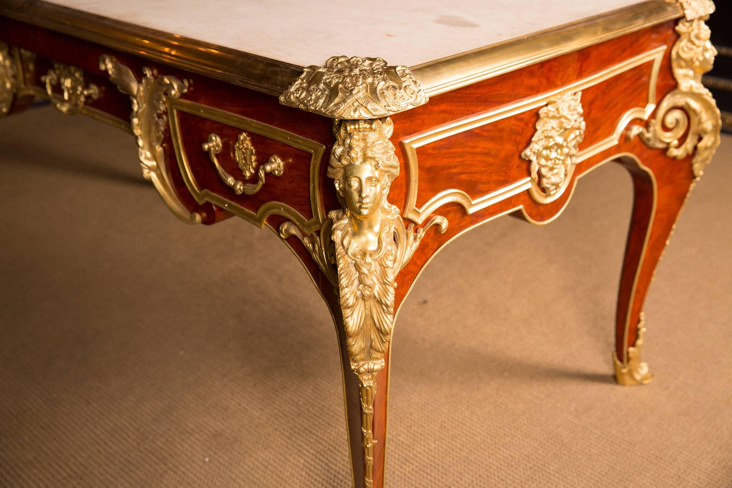 Bronzed Majestic French Bureau Plat Desk According to Andre C. Boulle