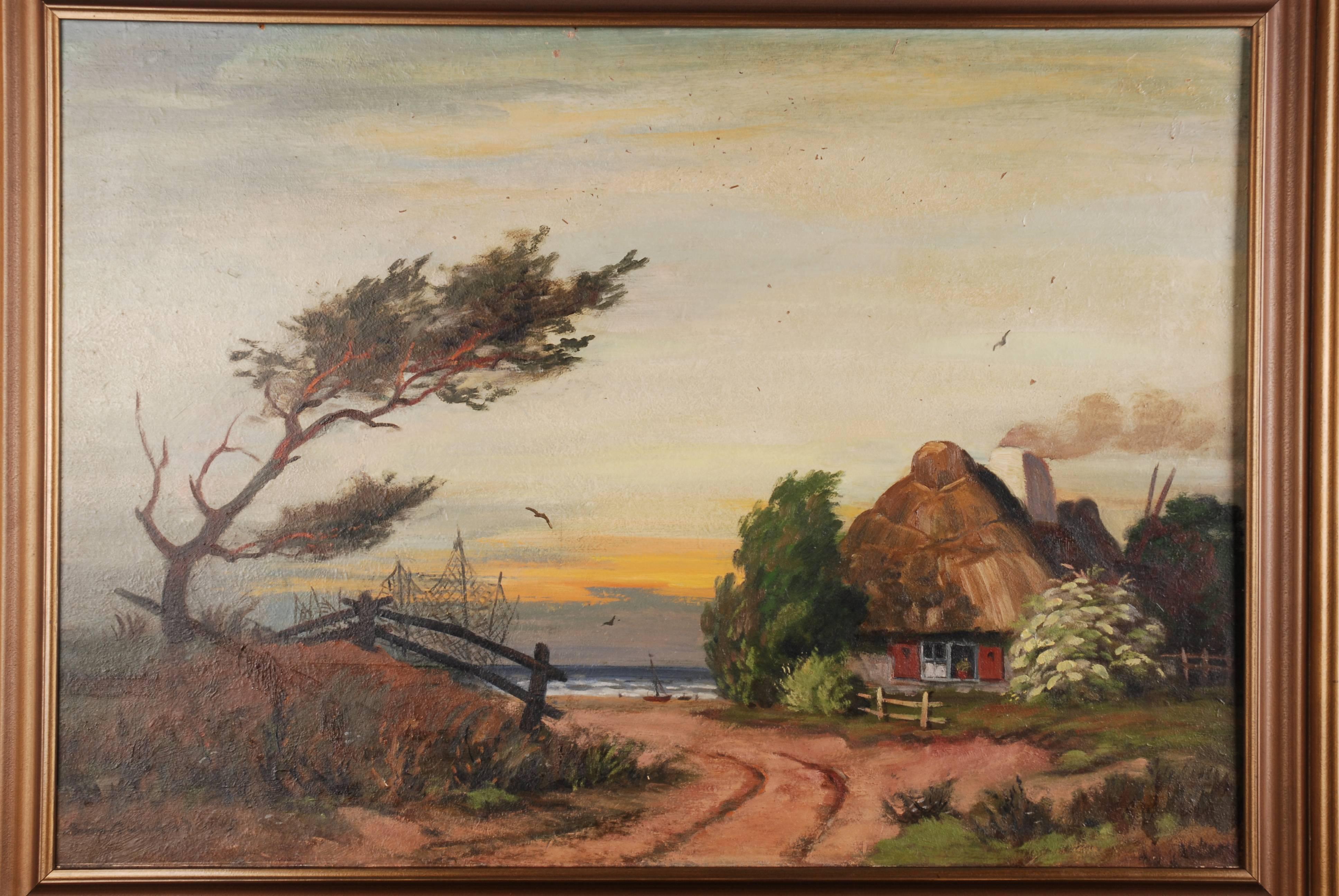 German Rural Panorama Painting by Bruno Bielefeld antique 