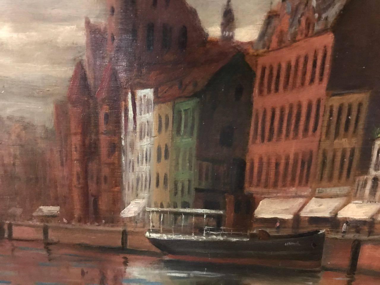 Oiled Polish Painter A. Pantopski, View of Danzig For Sale
