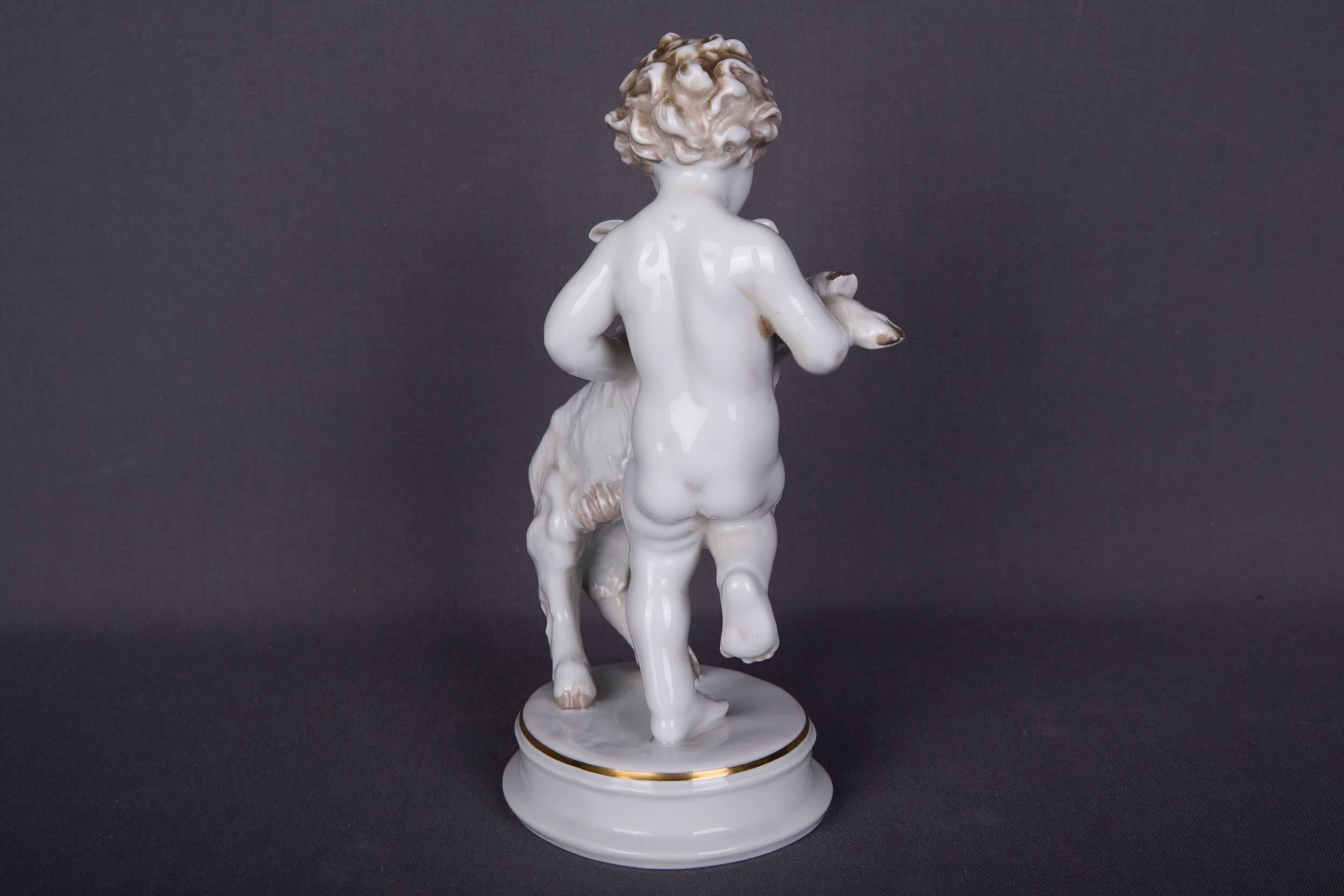 20th Century Beautiful Old Rosenthal Figure Boy with Goat Max Fritz