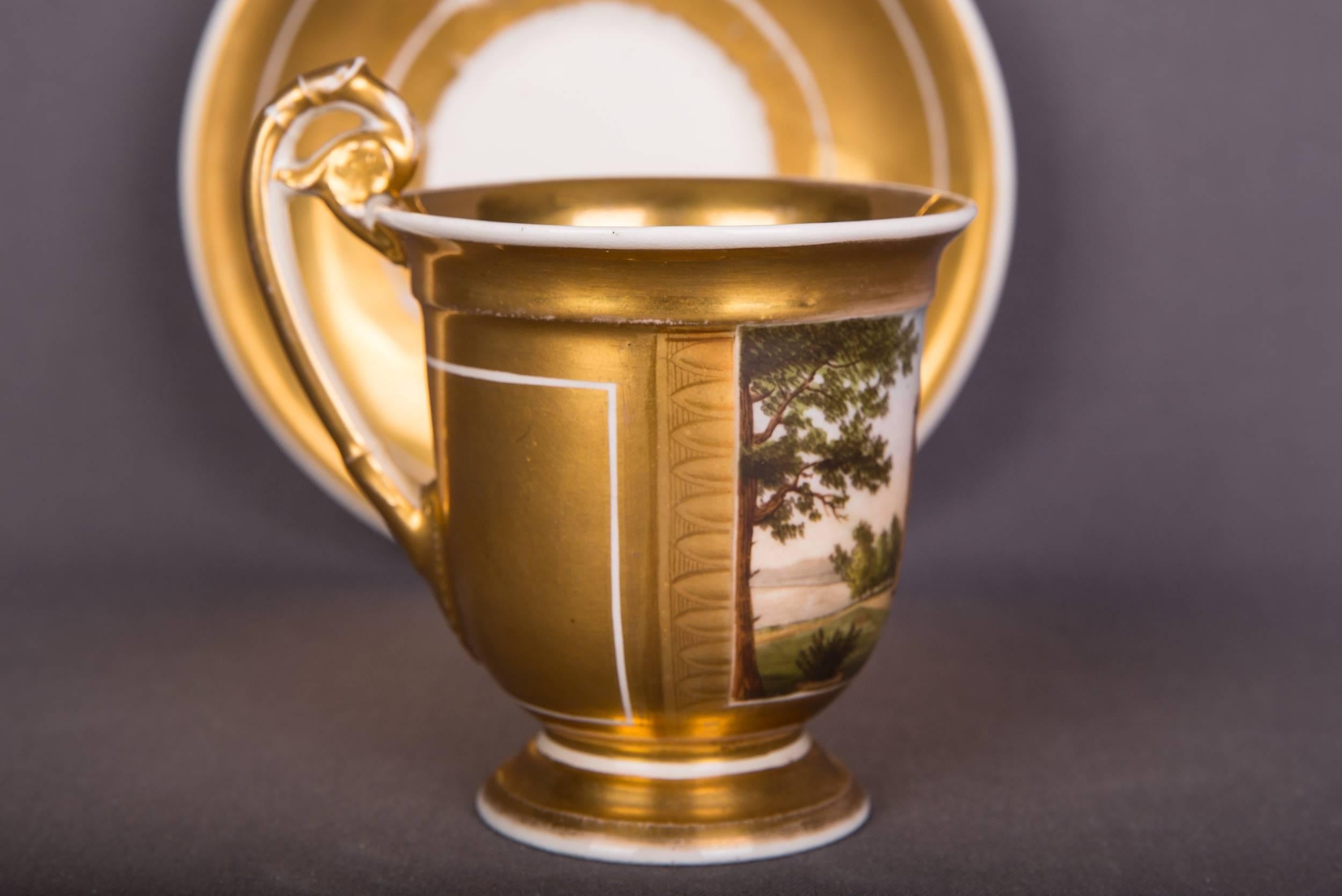 Rare Biedermeier Collectible Cup Veduten View, Gold Painted 1