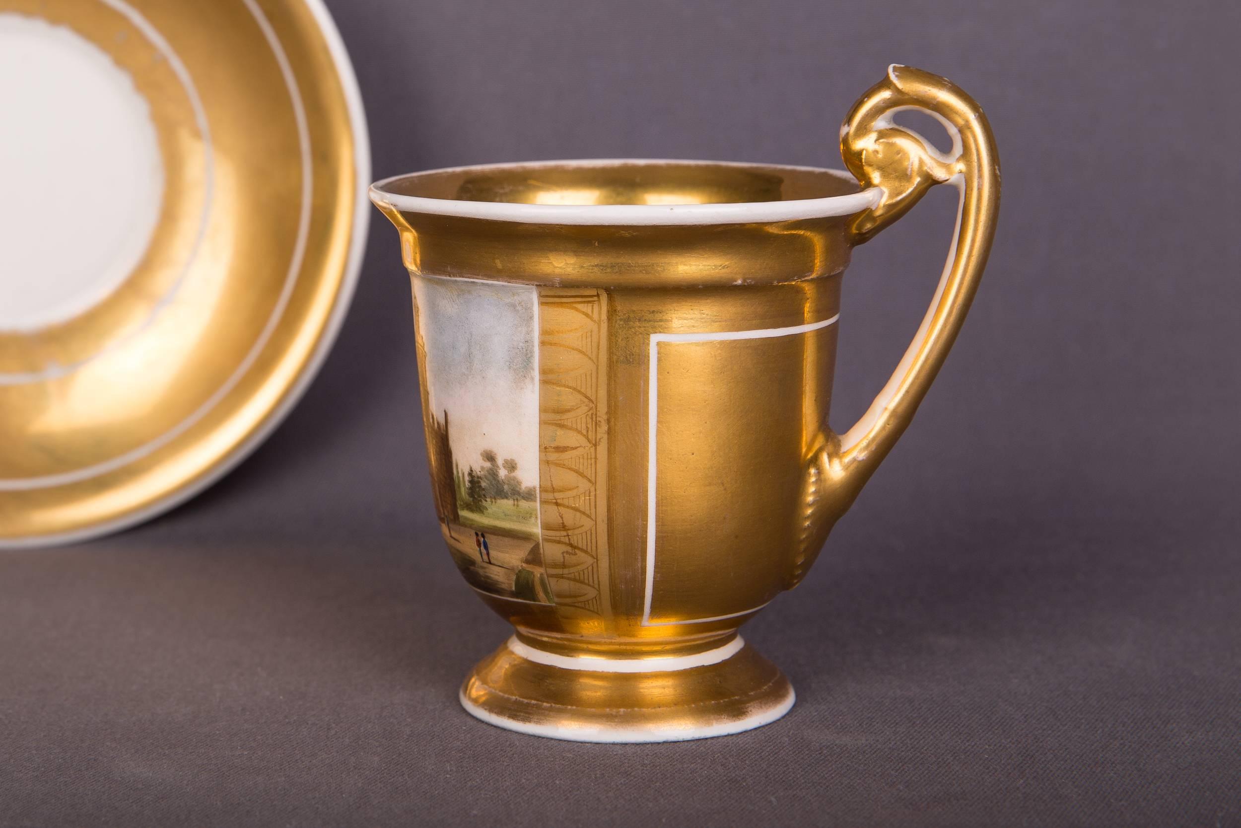 Rare Biedermeier Collectible Cup Veduten View, Gold Painted 4