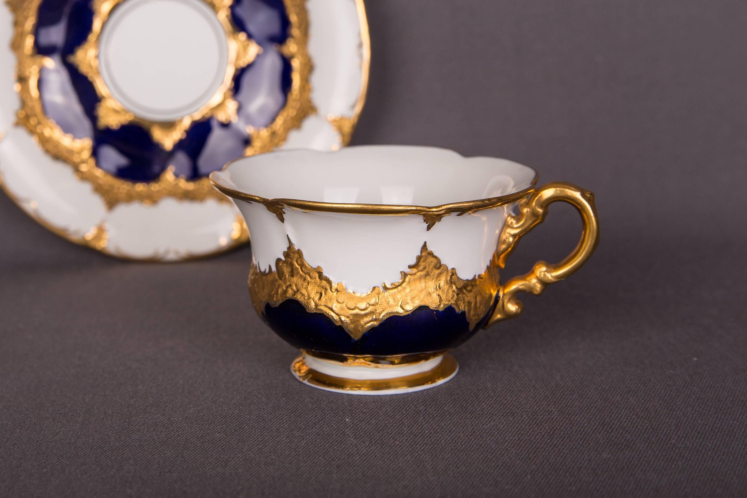 Porcelain Stunning Meissen Mocha Cup in Decor B Shape with Lots of Gold