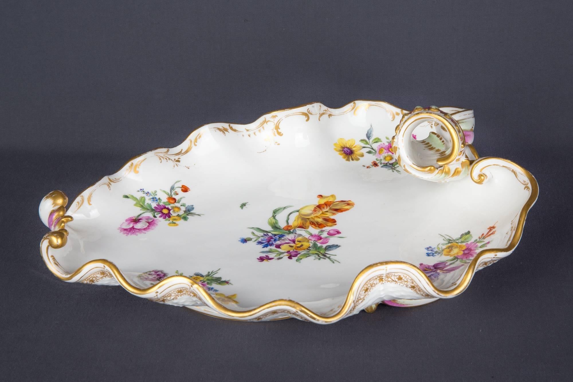 German Huge KPM Berlin Bowl with a Lot of Flowers and Very Much Gold